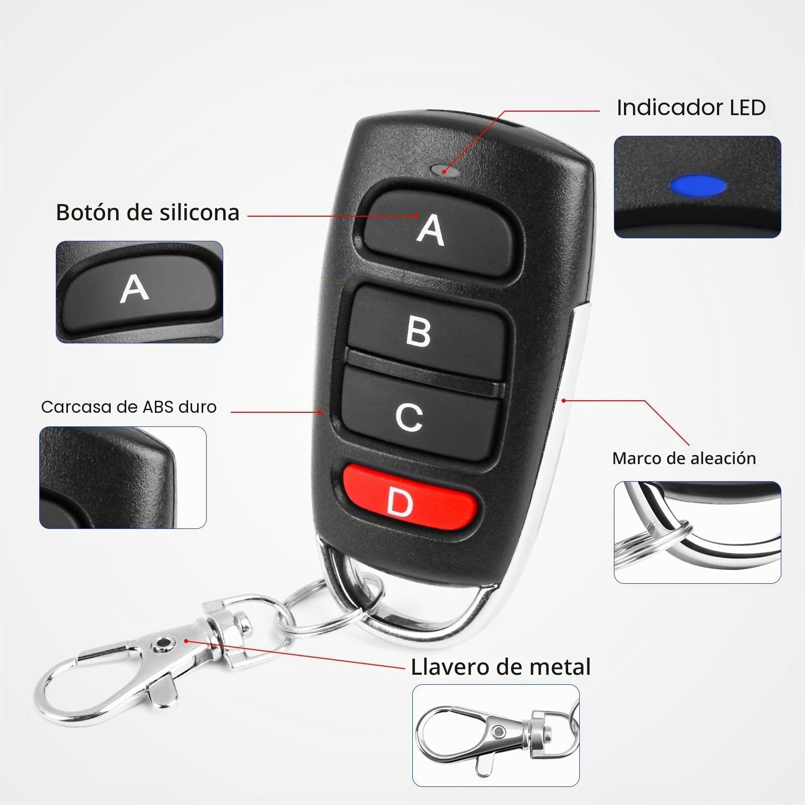 4 Piezas Mandos Garaje Universales 433Mhz, Clonador Mando Garaje con 4 Botones, Mando a Distancia Garaje Inalámbrico Reemplazo, Duplicador Puerta Garaje Codigo Fijo para Puertas de Garaje y Cancelas
