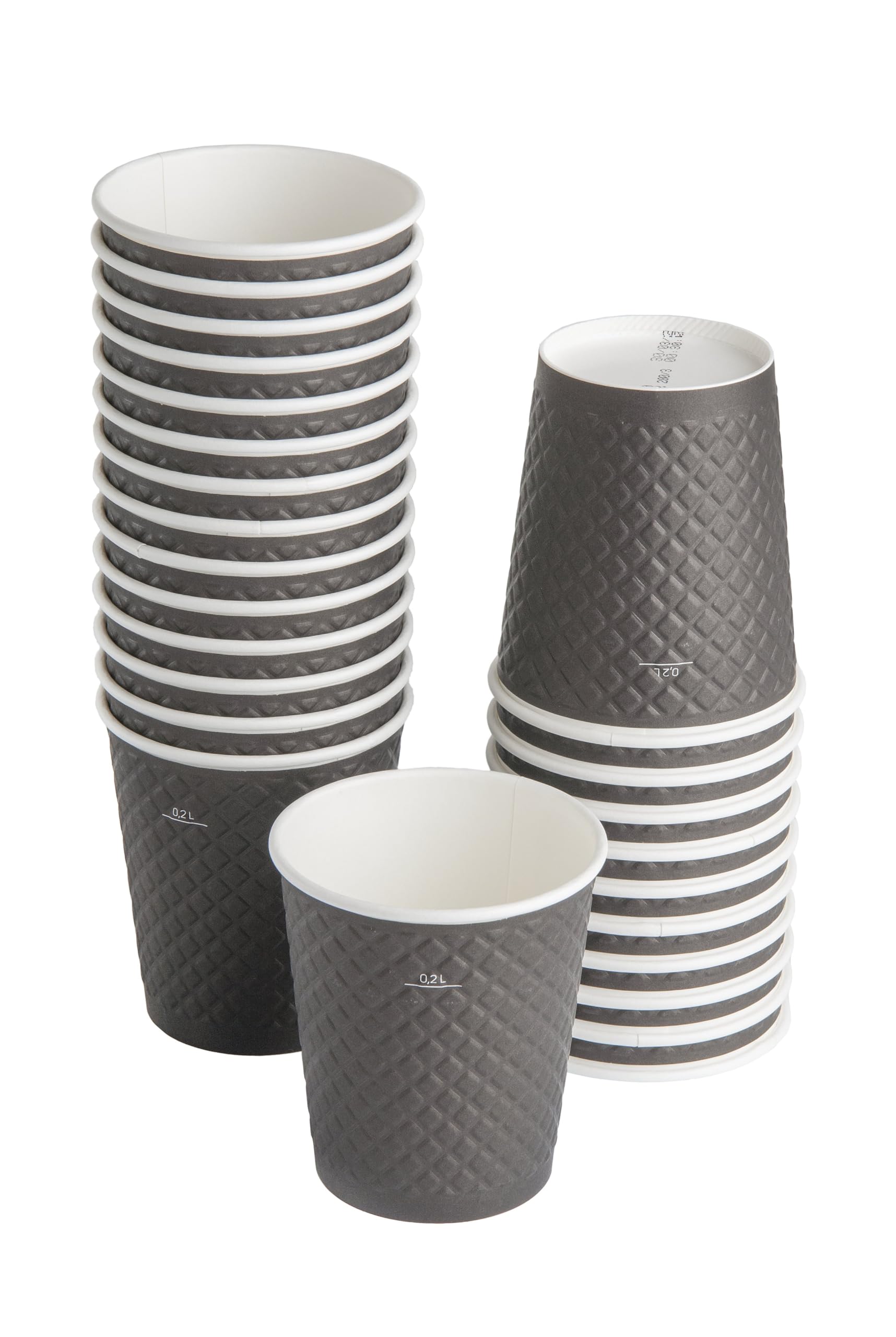 CUPTOYOU 25 adet siyah çift duvarlı kahve bardağı 8 oz, küçük kağıt çay bardakları 250 ml, soğuk ve sıcak içecekler, Waffle Siyah