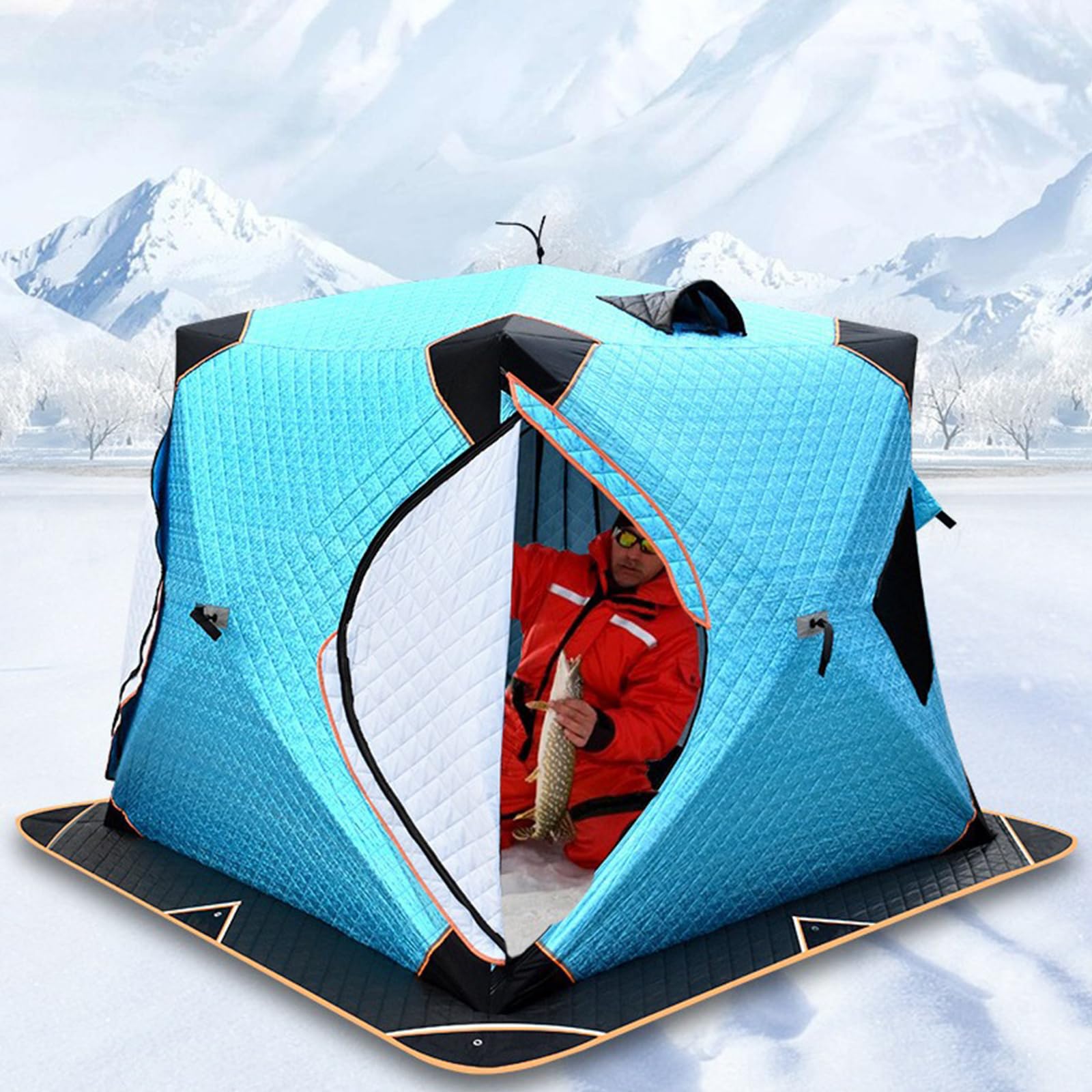 Portable Ice Fishing Tent Shelter for 3-4 Person, Portable Ice Fishing  Shanty Large Ice Shack with Layer Fabric, Carry Bag Zippered Door  Thermal