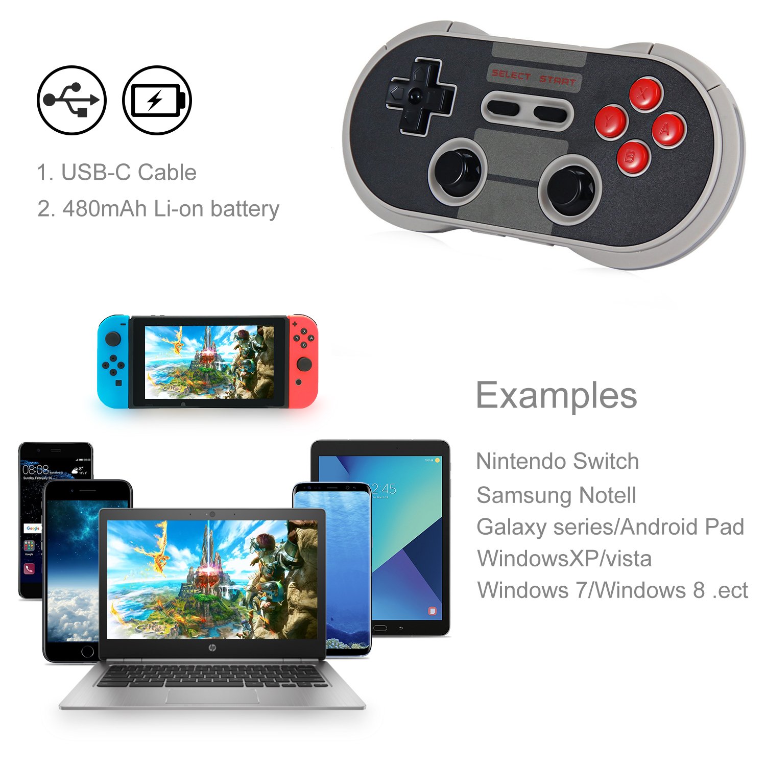 8bitdo Nes30 Pro Game Controller Compatible With Nintendo Switch