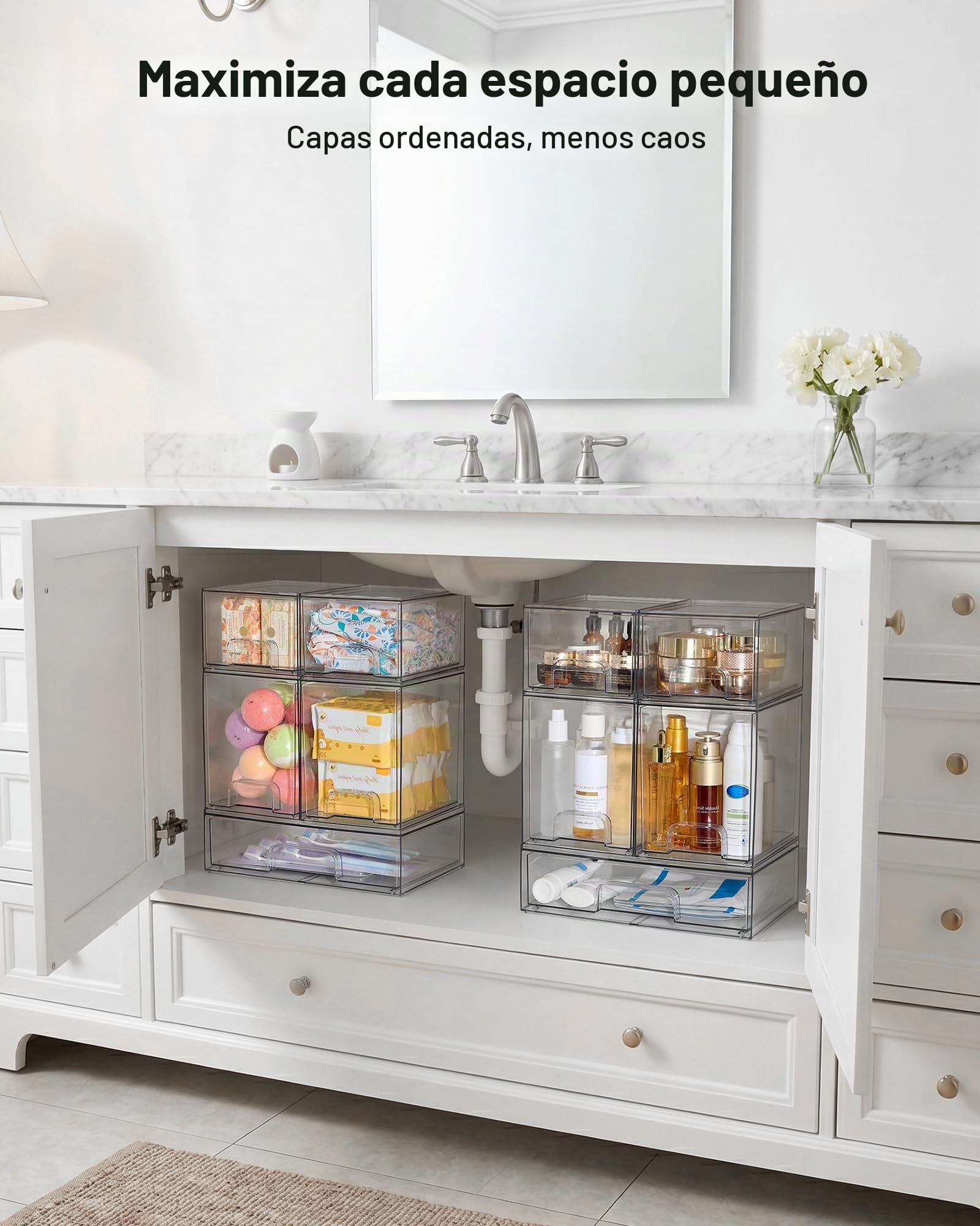 Vtopmart - Juego de 5 cajones de almacenamiento apilables, contenedores organizadores transparentes de plástico para biberones, almacenamiento de artículos de belleza, ideal para encimera de cocina