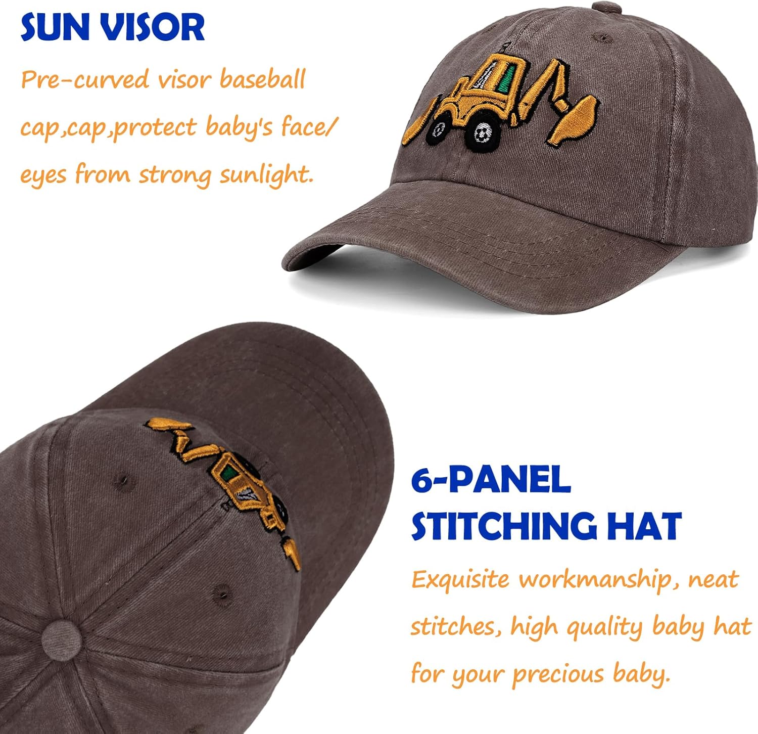 Cute Embroidery Excavator Toddler Kids Baseball Cap Adjustable Cotton Washed Vintage Dad Hat for Boys Girls Age 2-8 - Image 5