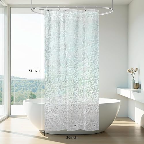 Miniatura 7 de AooHome Forro de cortina de ducha de plástico, repelente al agua, PEVA, medio transparente, para establos estrechos con calcomanías 3D, diseño de