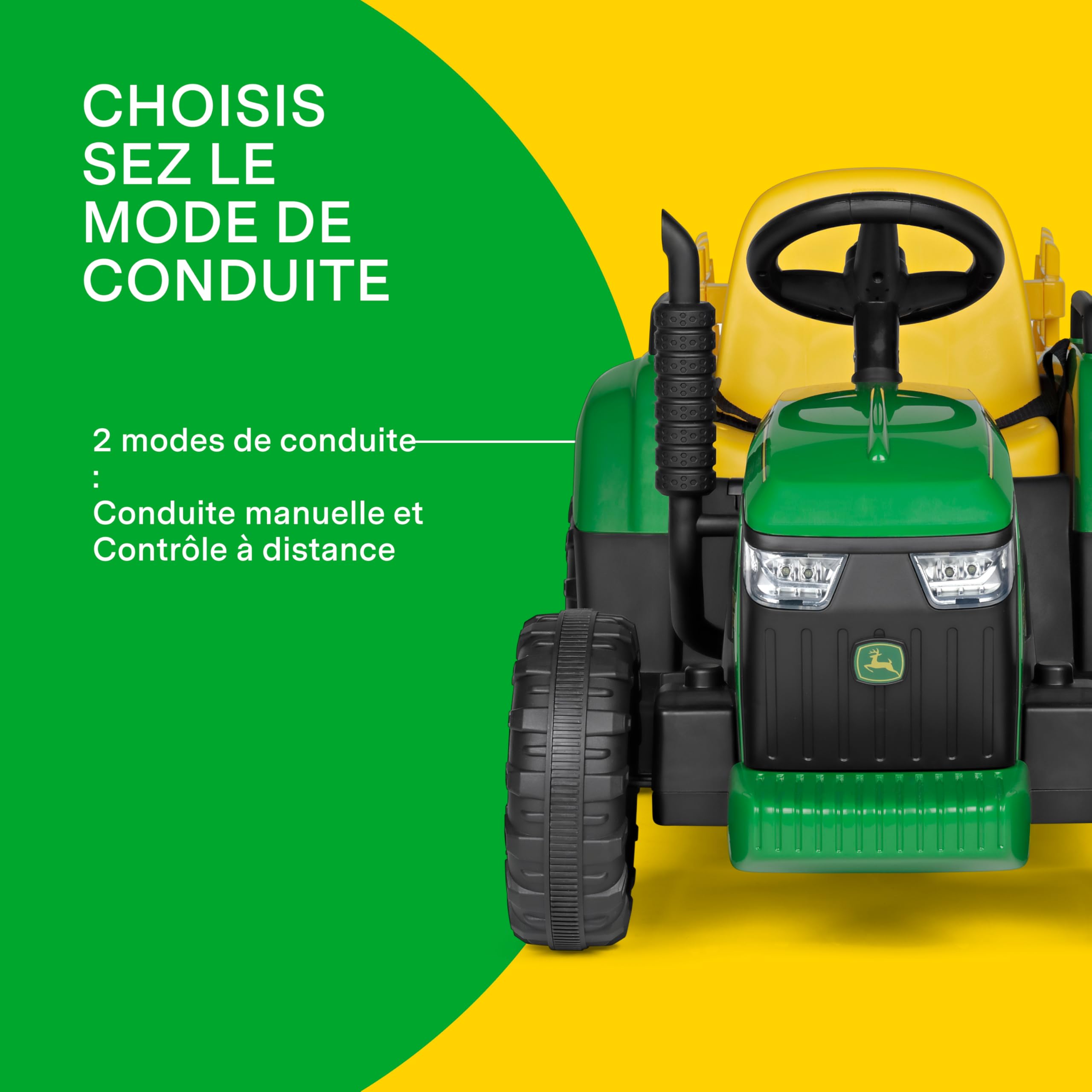 John Deere Farm Power Tracteur Électrique 12V pour Enfants avec Télécommande, Conduite Manuelle, Lumières et Sons