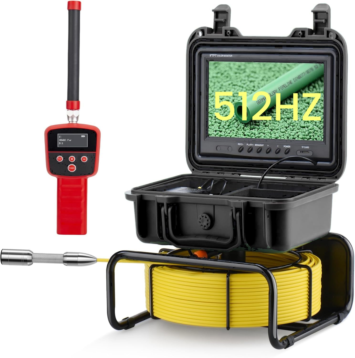 Sewer Camera with Locator, Self-Leveling, DVR, IP68 Waterproof, 12 LEDs, 16GB SD Card (50M/164ft)