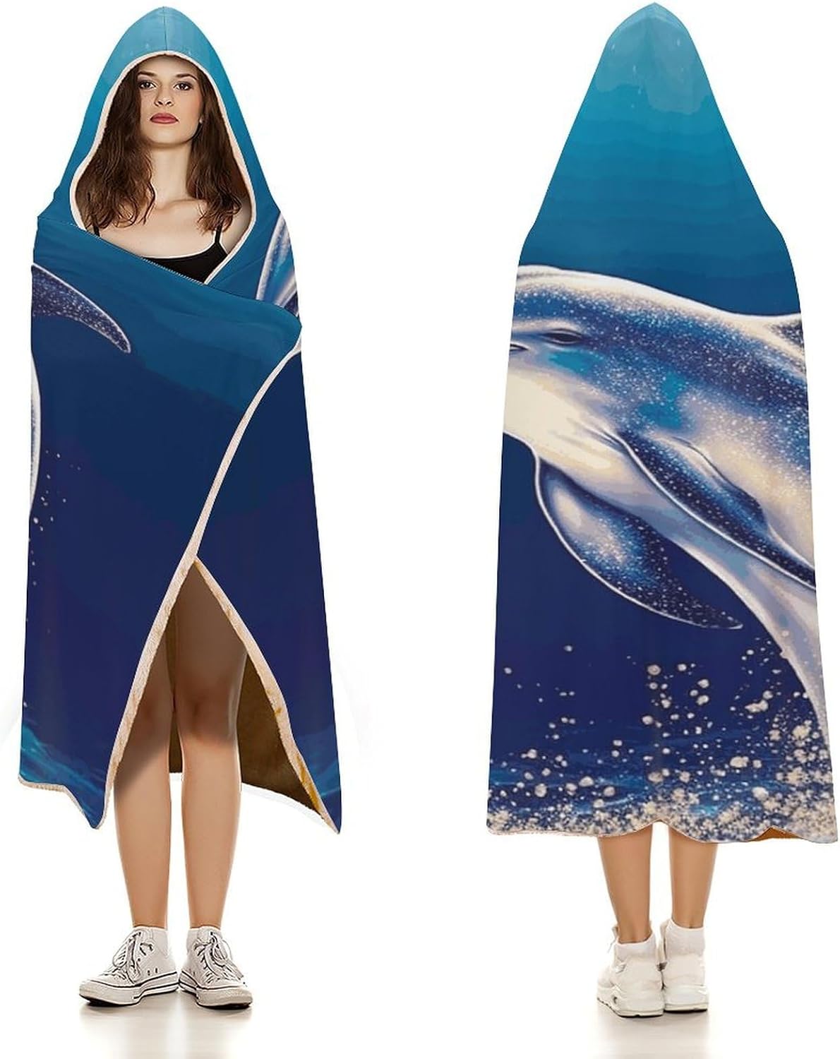 Glitter Dolphin Hooded Blanket Cozy And Functional,Wearable Blanket Hoodie for Women Men,Blanket Poncho Presents50 x60
