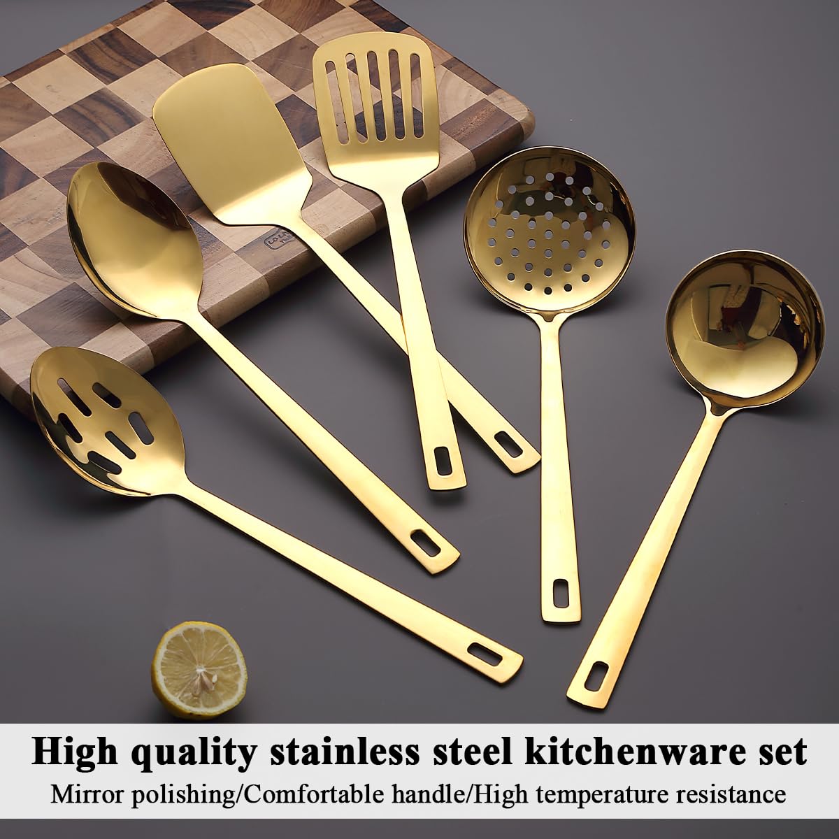 Evanda 6 Pcs Gold Stainless Steel Titanium Plated Kitchen Utensils Spatula Spatula Kitchen Tools Home Essentials - 4