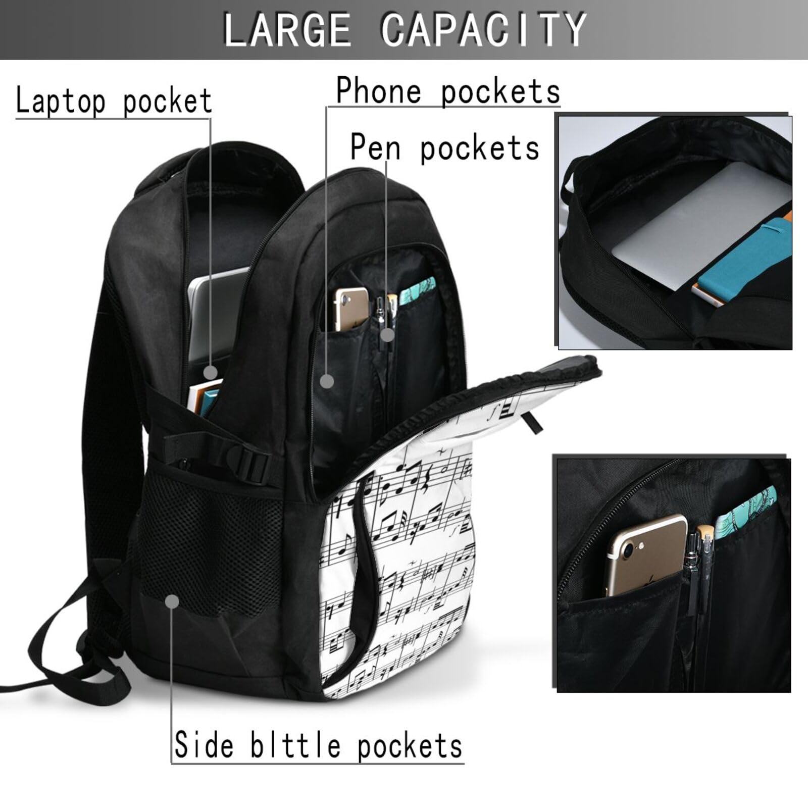 InOmak Musiknoten, Reiserucksack, Freizeitrucksack, Schulrucksack, Laptop-Rucksack für Damen und Herren