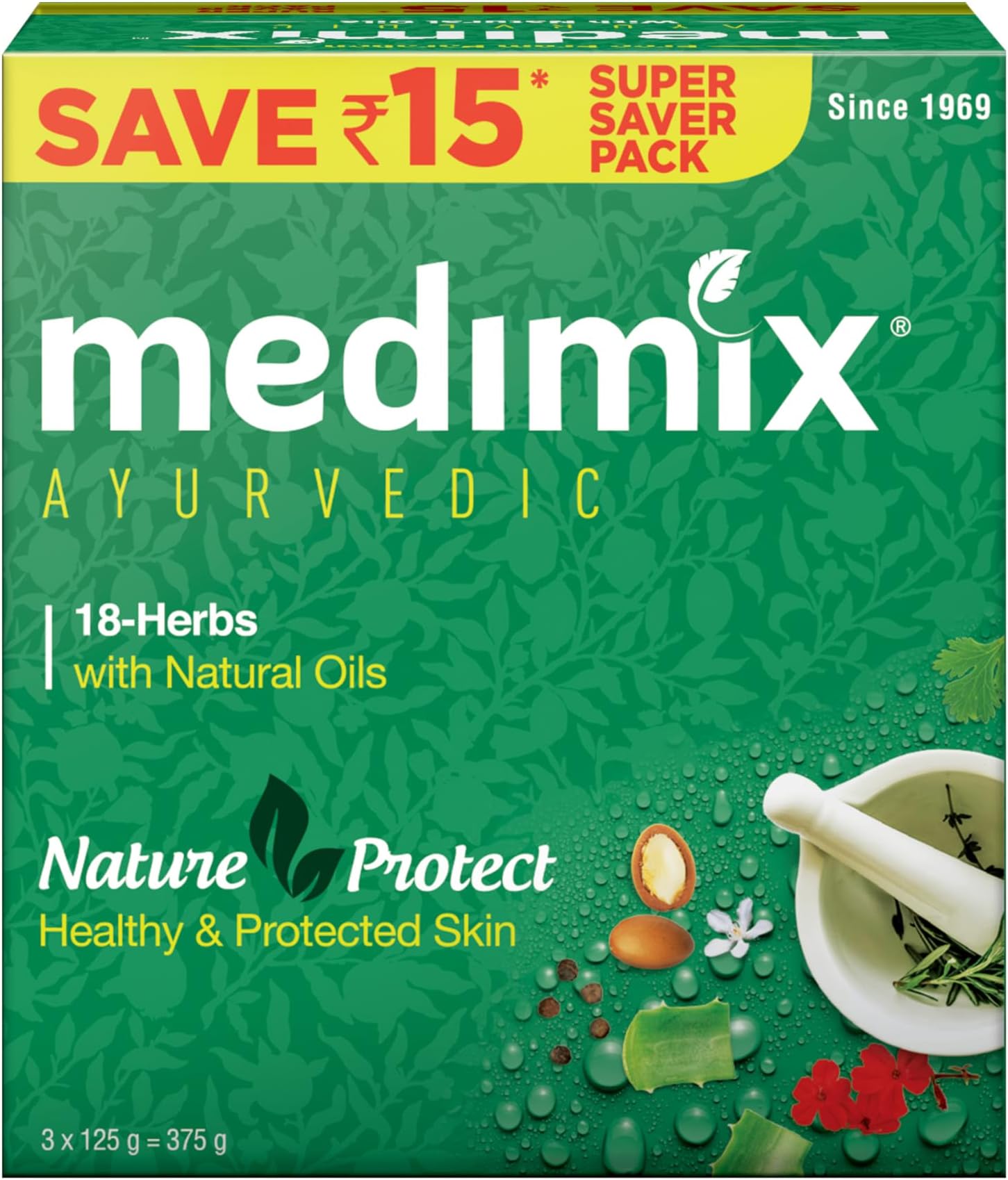 Medimix Ayurvedic Classic 18 Herbs Bathing Soap 125g (Combo Pack of 3) | Natural Oils For Healthy & Protected Skin | Shop Herbal | Natural | Paraben-free & Sulphate-free | 100% Vegan
