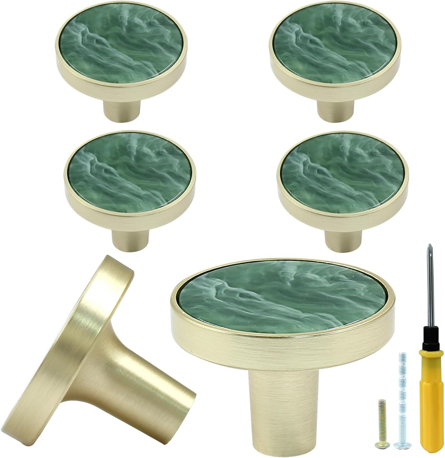 Bonsicoky 6 Pcs Gold Knobs for Dresser Drawers, Round Dresser Cabinet Knobs Pulls for Kitchen Cabinet Cupboard Door Furniture Decorative, Green