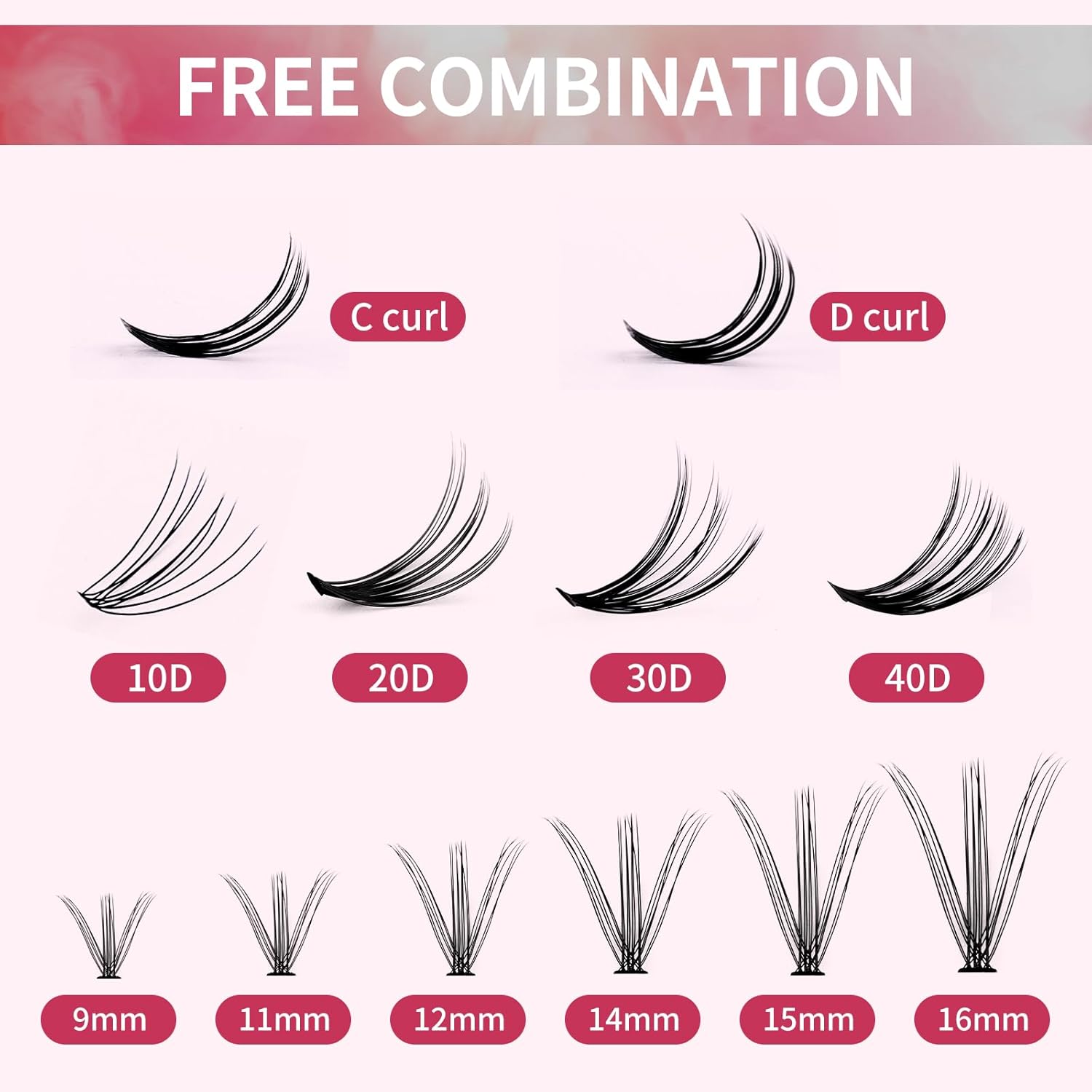 Lash Clusters Individual Lashes 280Pcs DIY Eyelash Extension 30D+40D D Curl Mixed 9-16mm Cluster Lashes Natural Wispy Reusable Mink Lash Cluster at Home by FADVAN(30D+40D-0.07D, 9-16mm) - Image 2