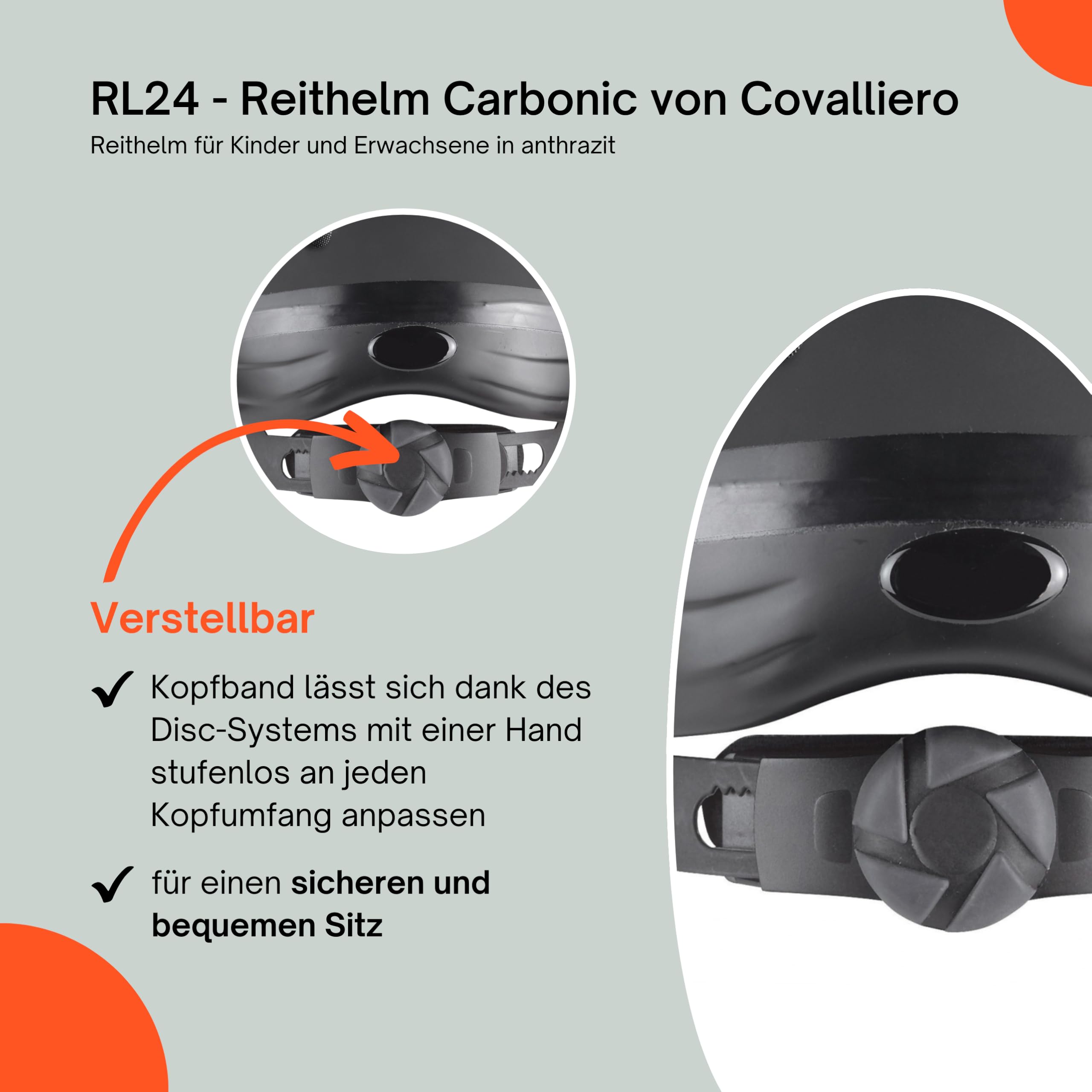 RL24 - Reithelm Carbonic von Covalliero | Reitkappe Kinder, Damen & Herren | mit 3-Punkt-Befestigung & optimalem Belüftungssystem | Helm zum Reiten | Reiterhelm in Anthrazit | Größen XS, S/M, L/XL