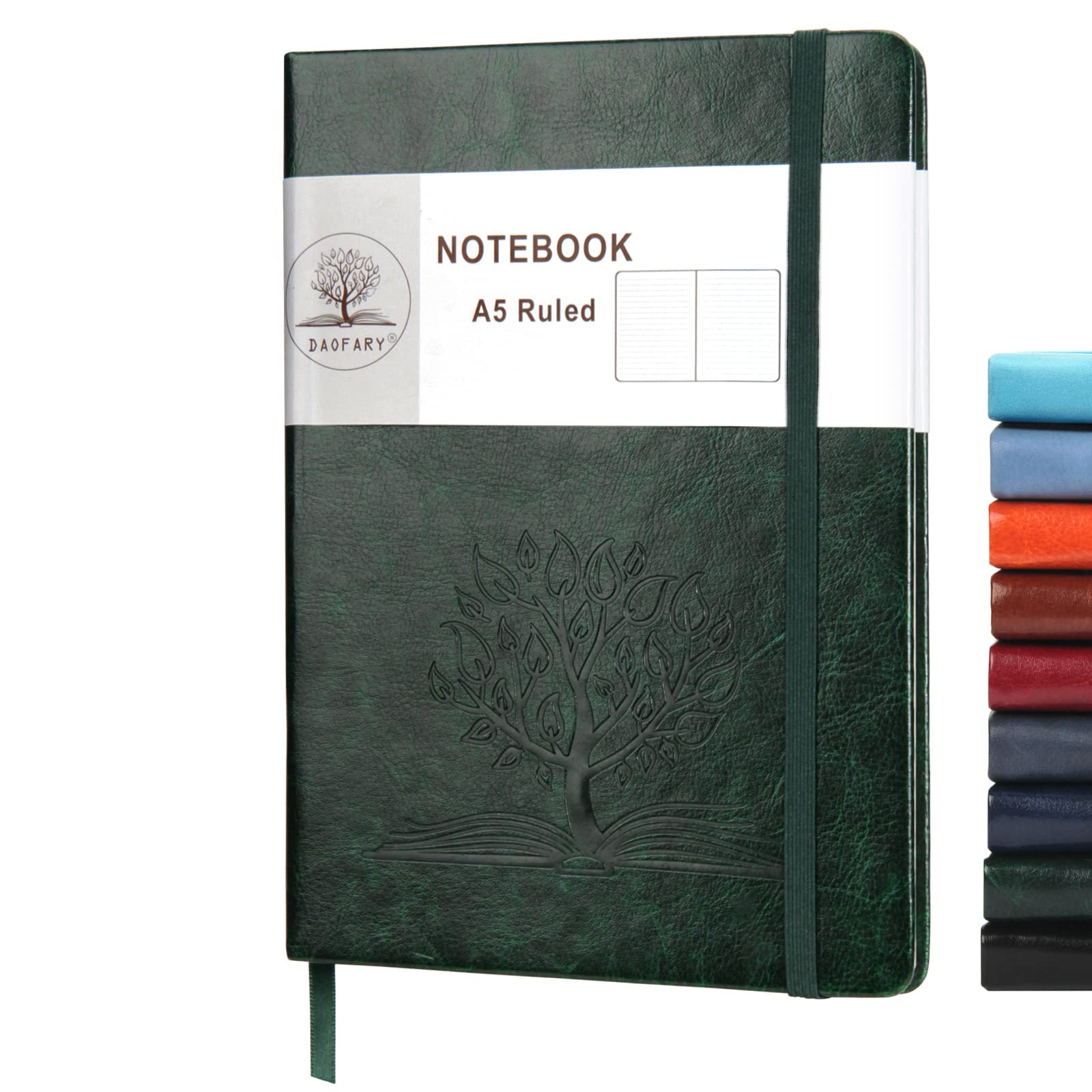 Daofary A5 Journal Notebook, Leather Ruled Notebooks 160 Pages Diary 100gsm Thick Paper Writing Hardcover Notebook with Pocket for Work Men Woman 8.4