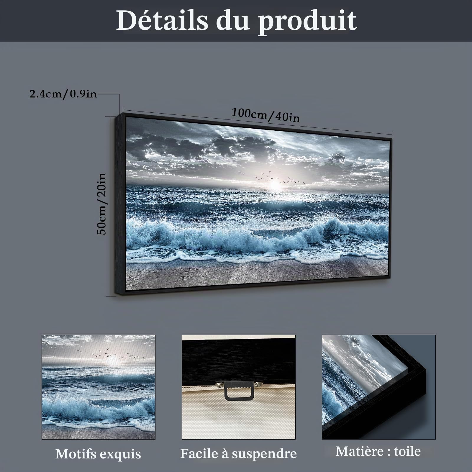 JHHUAMO Tableau Decoration Murale Salon Paysage Chambre Cadre 50x100 cm