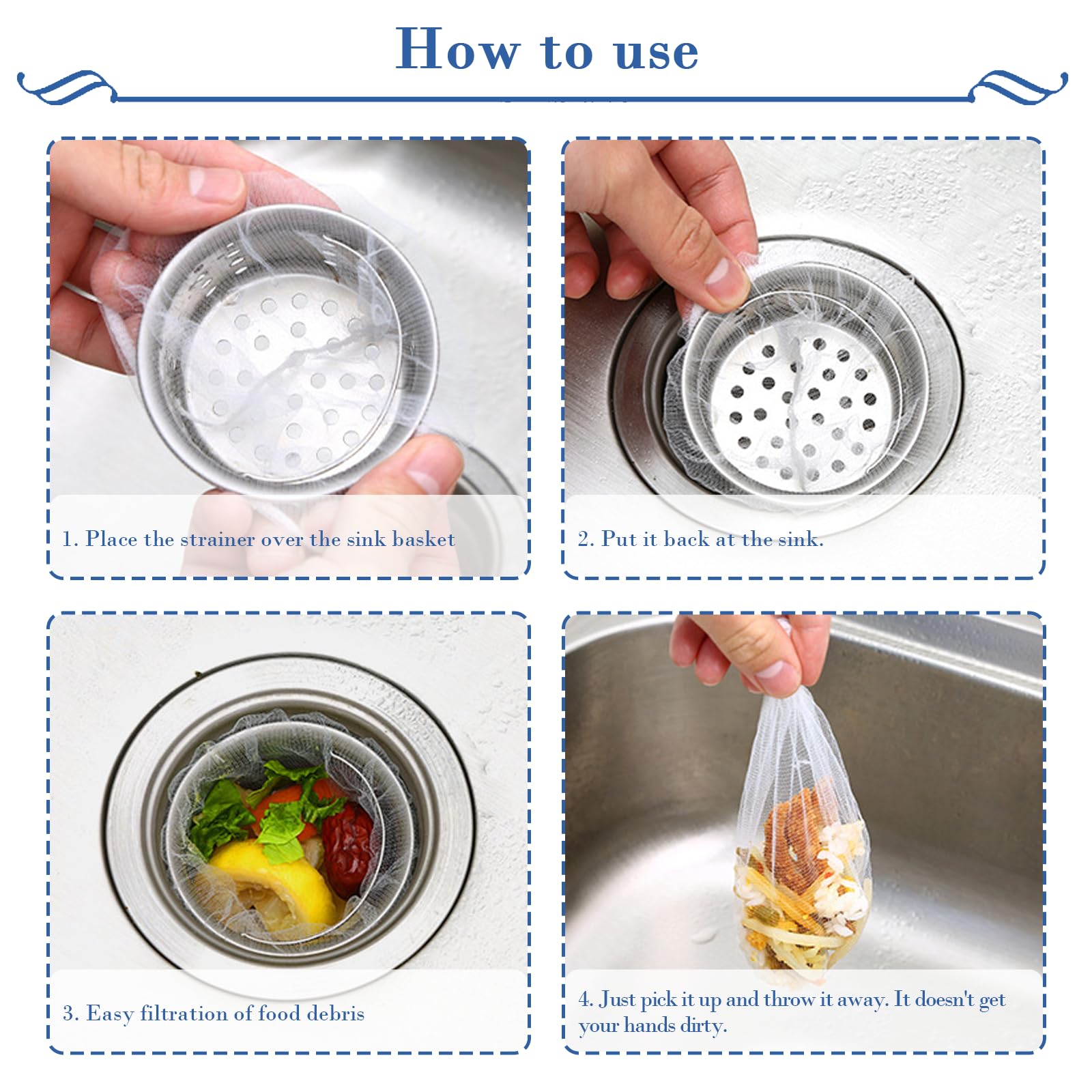 100 Piècessachet Filtre Dévier De Cuisine, Sacs Jetables à Mailles Pour Filtres Dévier De