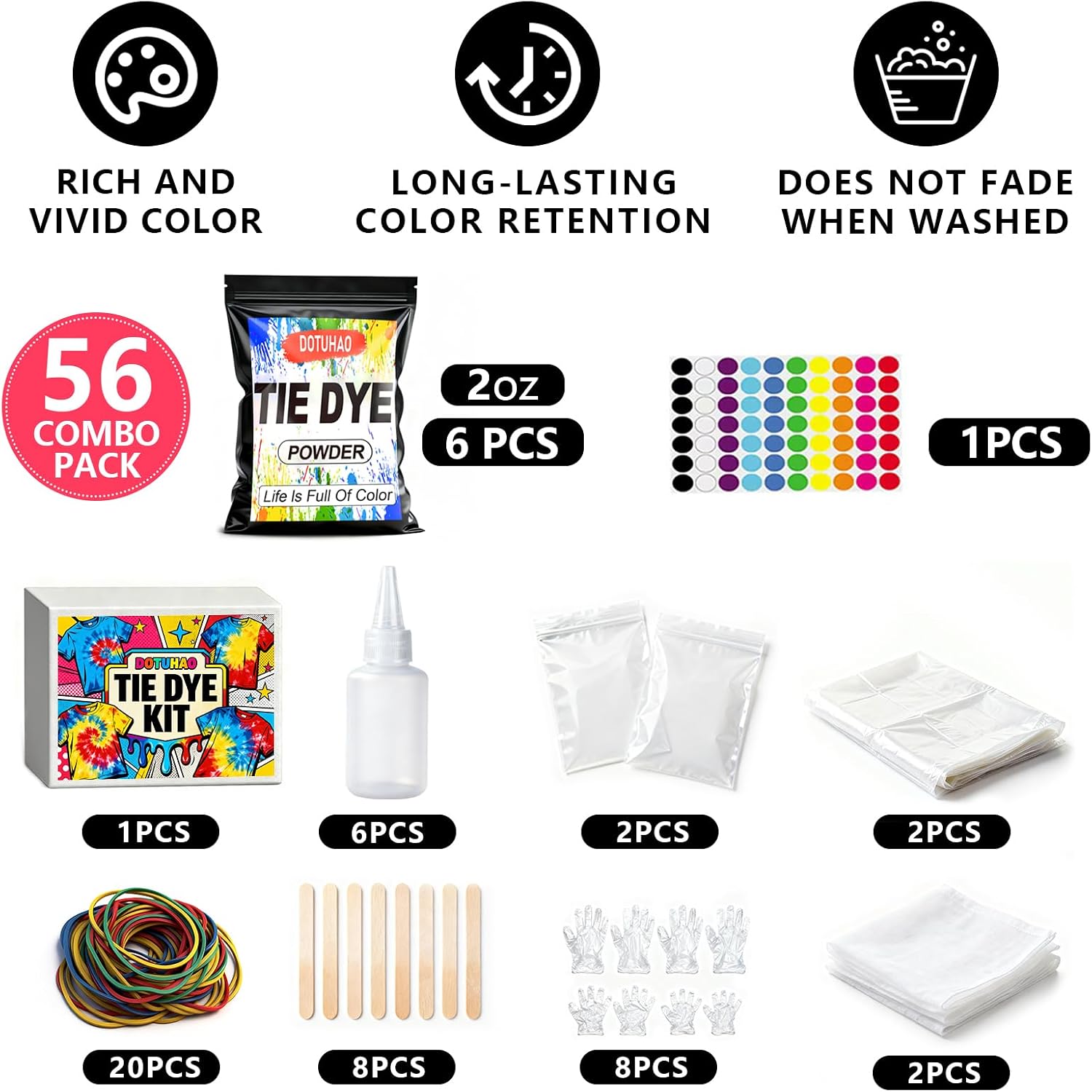 6 Colors Tie Dye Powder Kit, Permanent & Washfast Powder Fabric Dyes, Tie Dye Set for Home, Creative Dyes for Clothes, Easy DIY Fabric Art (6 Colors)
