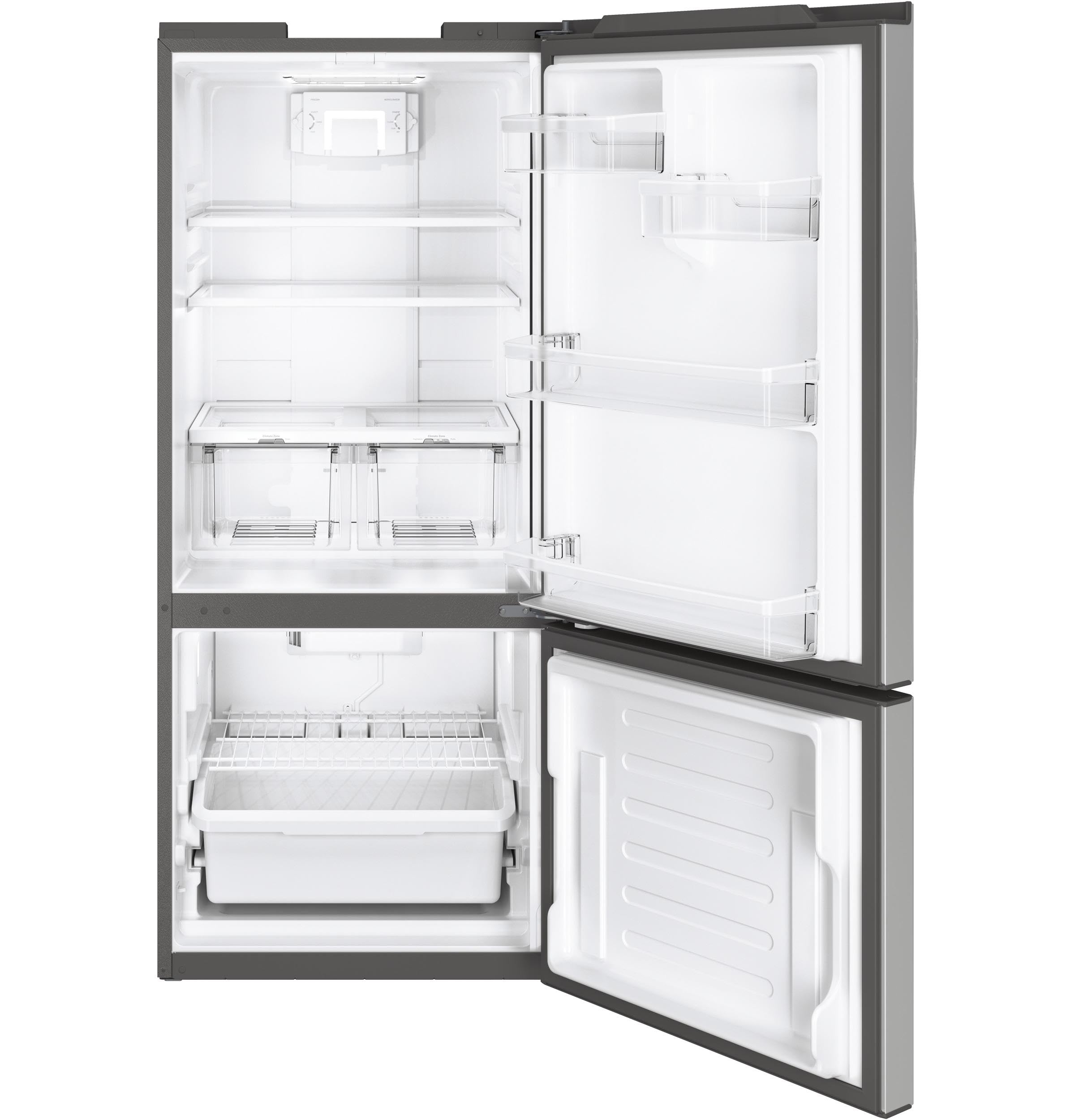 GE 21.0 cu. ft. Bottom Freezer Refrigerator in Fingerprint Resistant Stainless Steel, Standard Depth on Fridge.com