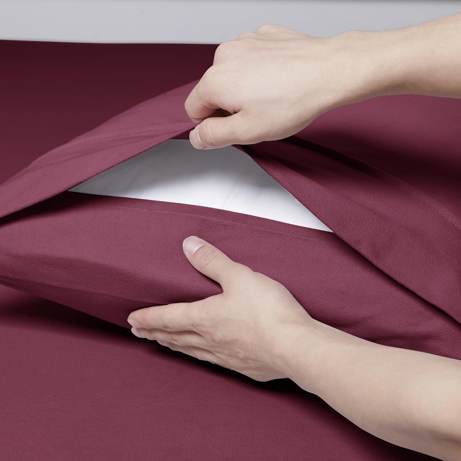 Flannel Pillowcases Standard Set of 2 - Ultra Soft Flannel Pillowcases Set Cozy & Breathable Pillow Cases Queen Size Set of 2 - Heavyweight & Durable, Standard/Queen, Burgundy Red