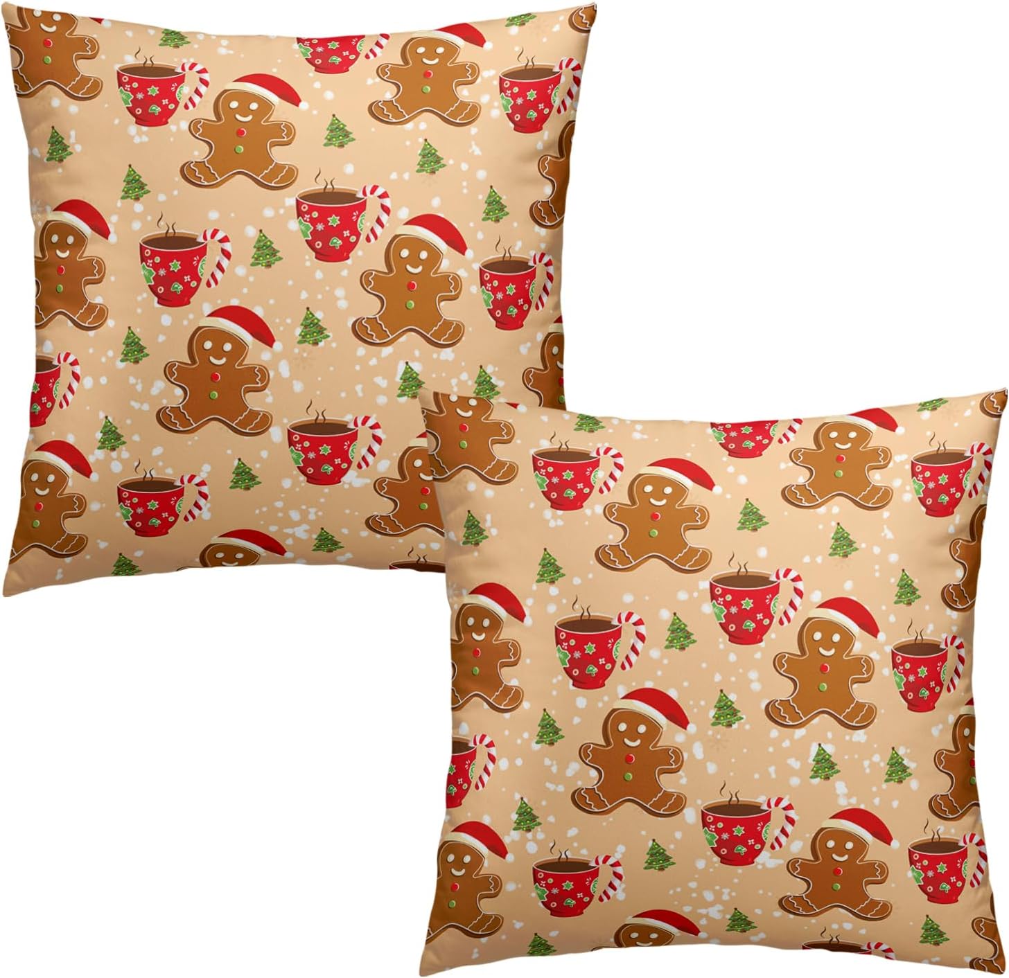 Christmas Gingerbread Man Decorative Throw Pillow Covers 18x18 Set of 2 Cute Candy Cane Hot Cocoa Xmas Tree Print Pillow Cases Orange Christmas Pillowcases Winter Holiday Decor for Home Couch image 2