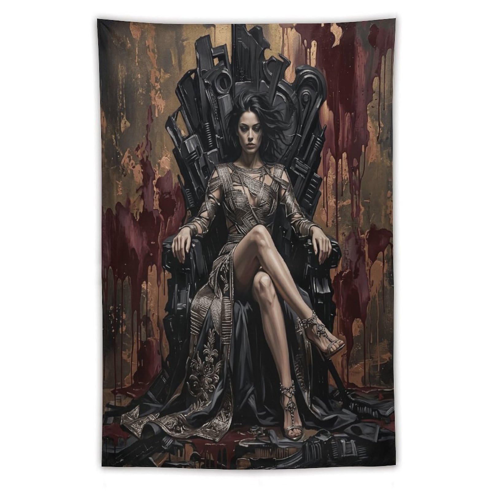 H3B8U2Y5 Dark Queen Industrial Throne Wall Tapestry, Detailed Illustration