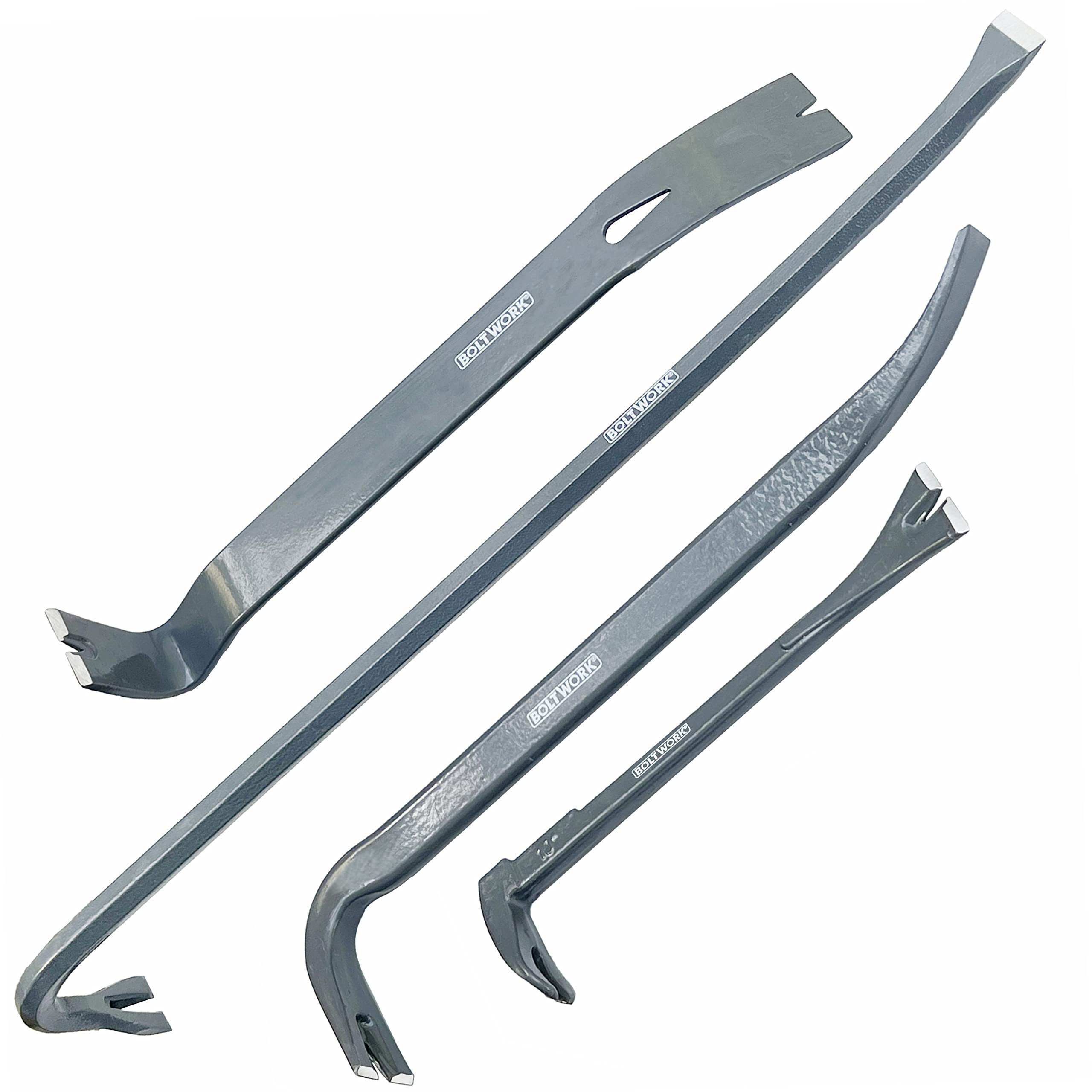 4 Pc Multi-Purpose Bar Set, 24 Inch Wrecking Bar, 16 Inch Samson Bar, 10 Inch Nail Puller & Chisel Scraper, 15 Inch Utility Bar, Heavy Duty, Hardened & Tempered