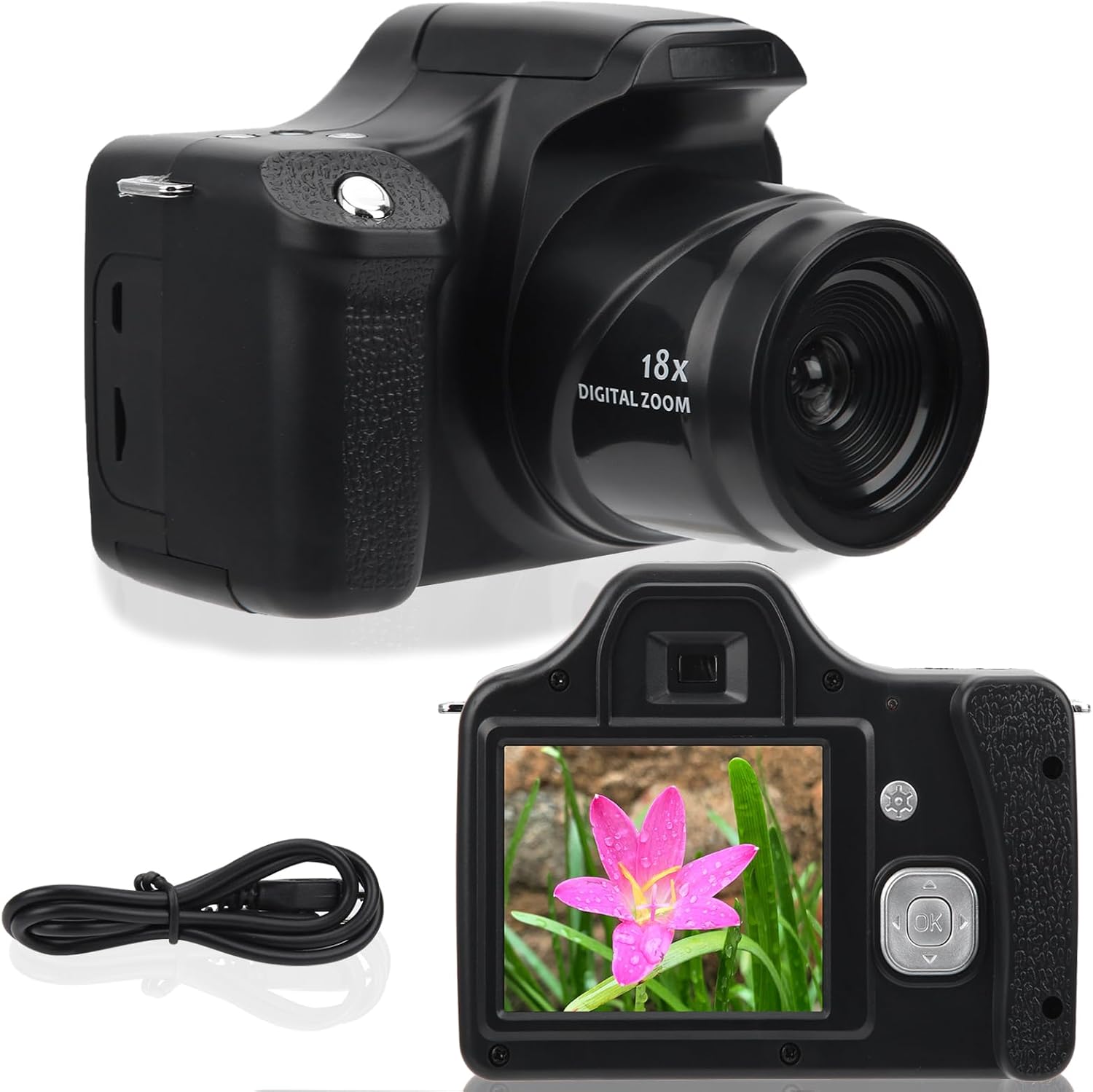 Digital Camera,3in LCD Screen Portable Camera,18X Zoom HD SLR Long Focal Length Camera with Large Capacity Battery for Photography (Standard Type)