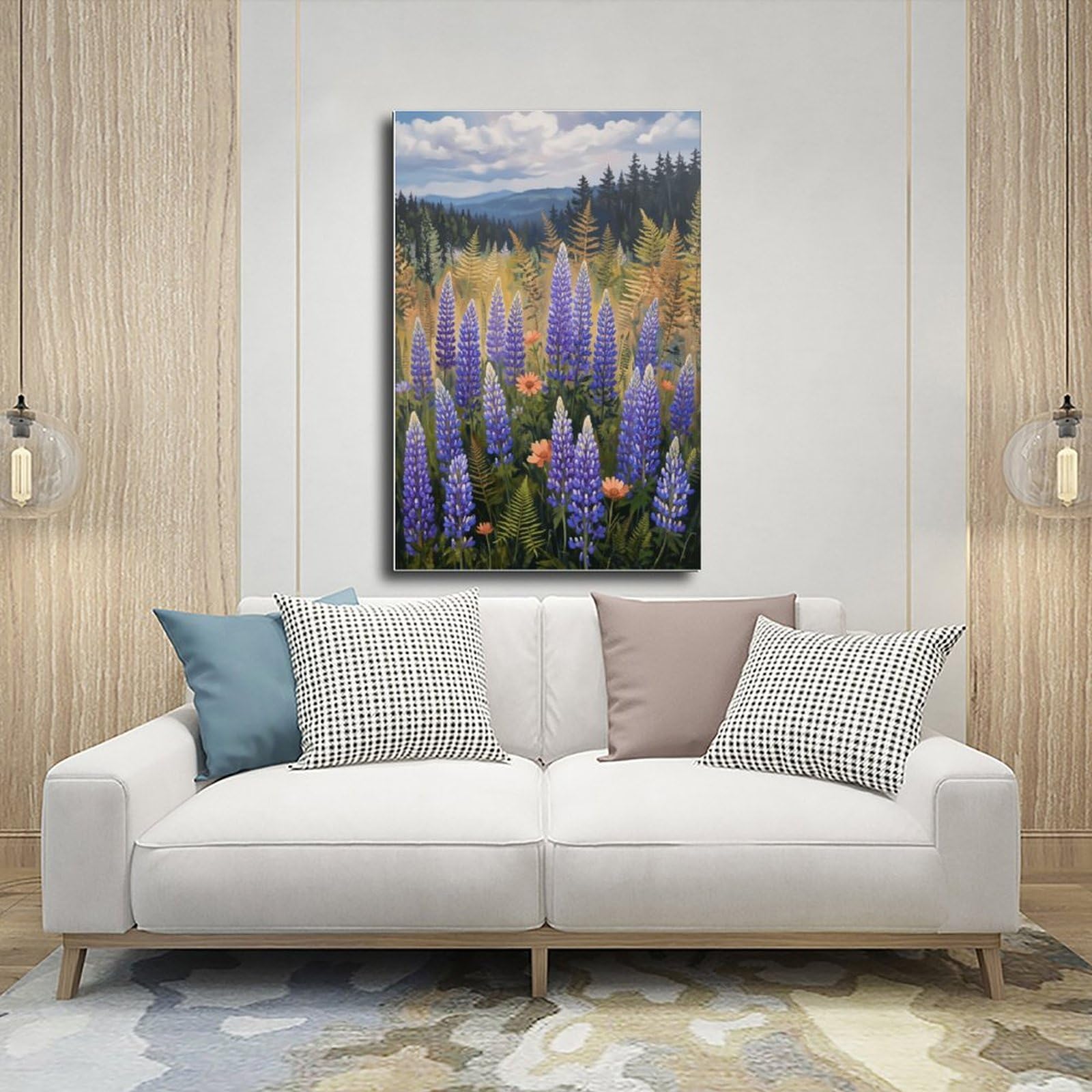 Mnyuein Póster de paisaje de prado de flores silvestres, 0 lienzos, decoración de pared, pinturas para sala de estar, dormitorio, impresión sin marco, 61 cm de largo x 91 cm de ancho