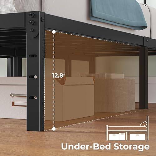 Miniatura 4 de Rolanstar Base de cama individual, plataforma de metal de 14 pulgadas con cabecero, estación de carga y luces LED, almacenamiento debajo de la cama,