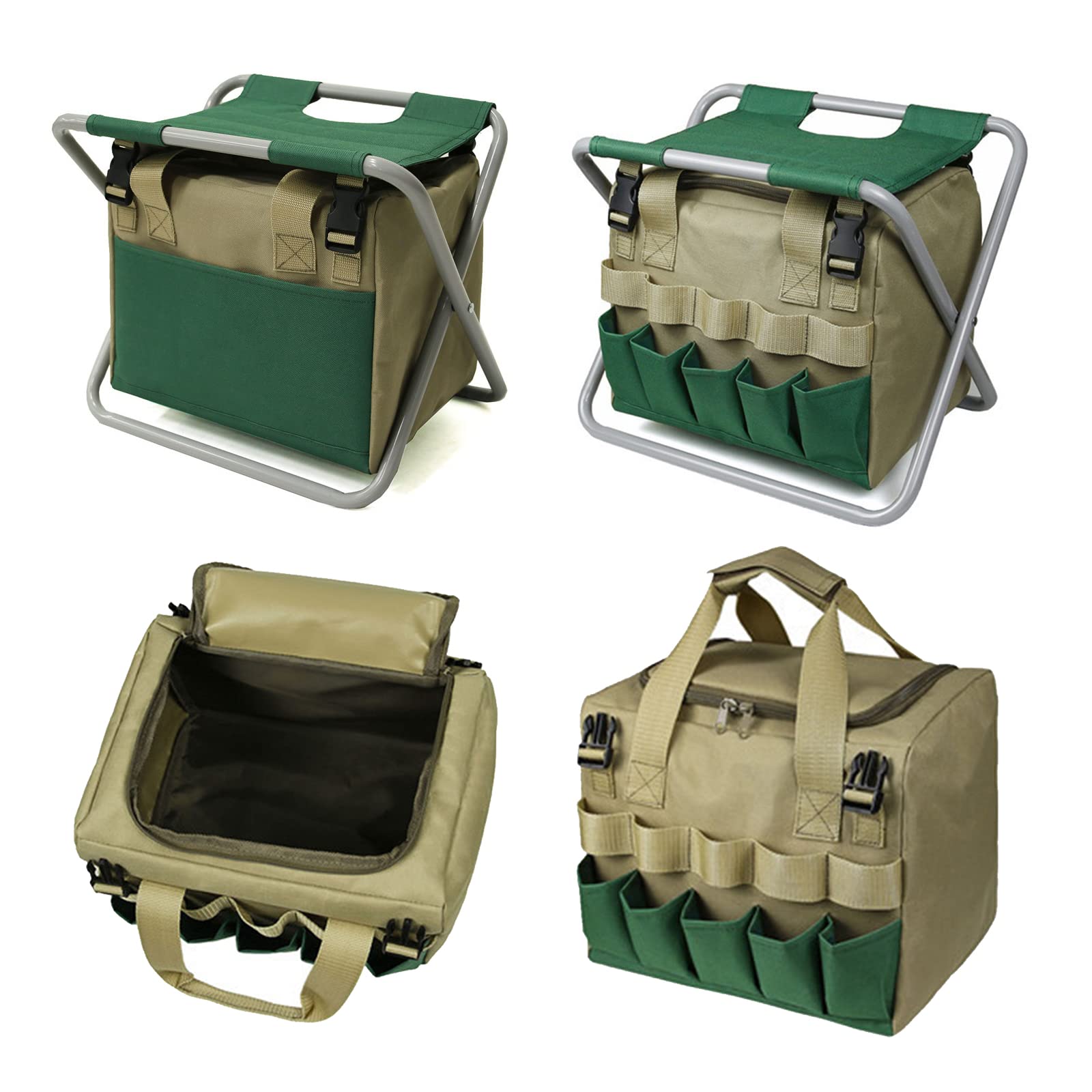 lyrlody Sgabello da Giardino 2 in 1 Pieghevole con Ampio Stoccaggio Design Compatto e Struttura Stabile per Giardinaggio e Lavori Allaperto Grigio