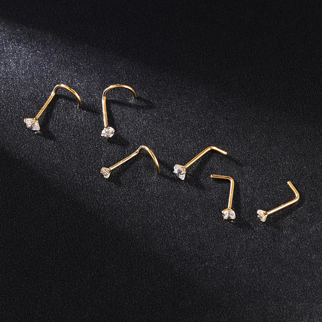 SYLWIA 14K Massivgold Nasenstecker Ringe 20g 18g, Moissanit Korkenzieher L-förmige Nasenringe, 18 20 Gauge Nasenring Piercing für Frauen Männer Geschenke - 2mm 2,5mm 3mm Moissanit