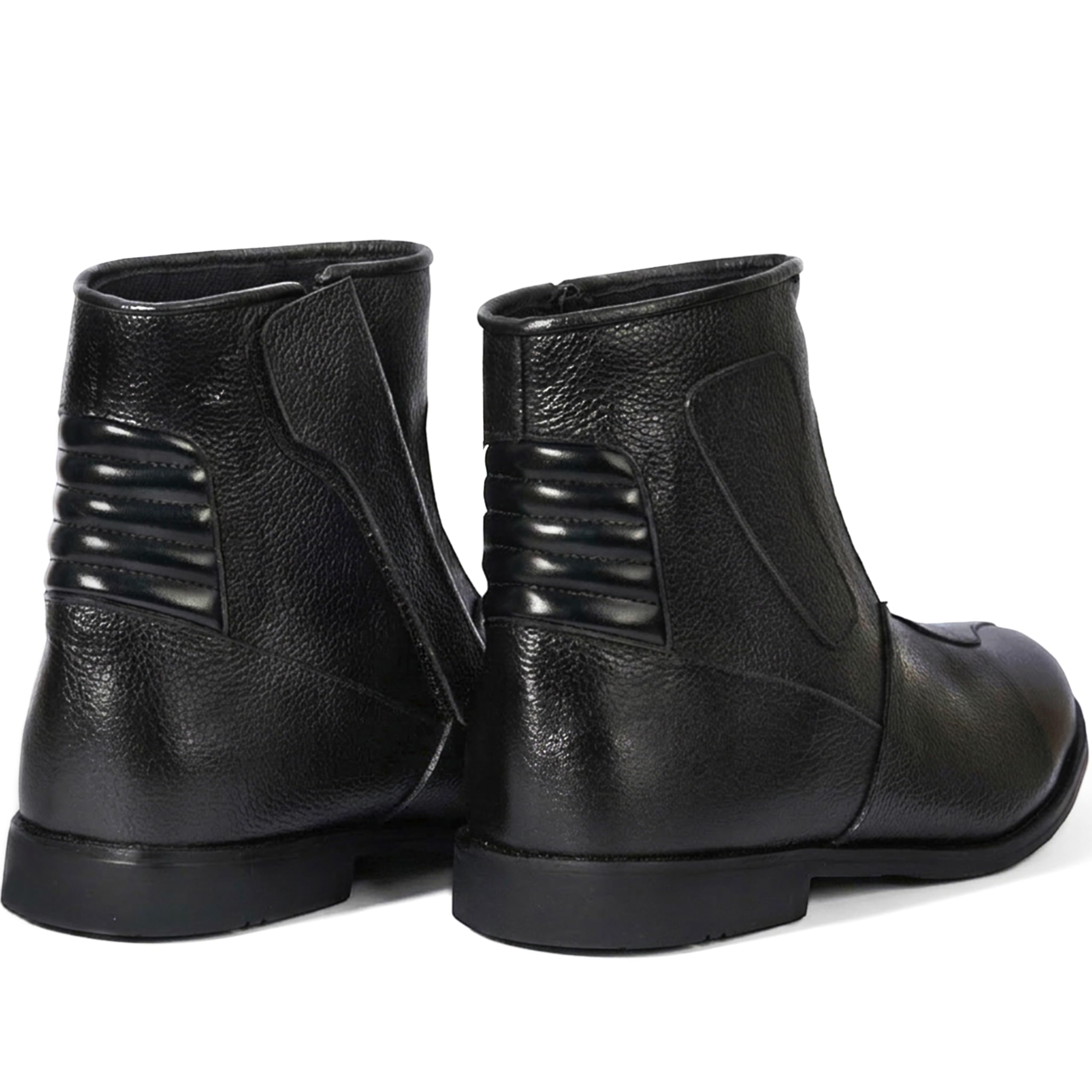 German Wear Motorradstiefel Herren aus Glattem Kalbsleder Wasserabweisende Motorradschuhe mit Seitenreißverschluss Verstärkter Fersen und Zehenbereich Rutschfester Gummisohle Schwarz