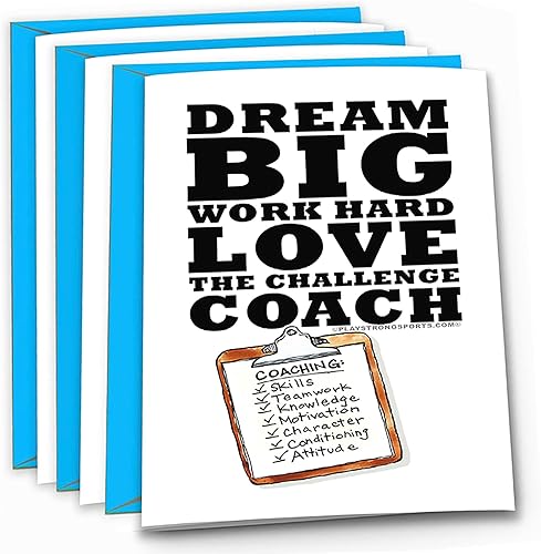 Play Strong Gracias al entrenador Dream Big paquete de 3 tarjetas de felicitación deportivas 5 x 7 perfectas para deportes juveniles para expresar disponible en Yaxa Costa Rica