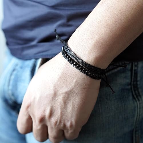 Miniatura 498 de Handmade Natural Stone Beaded Healing Bracelet Gift for Men Adjustable Rope String Bracelet