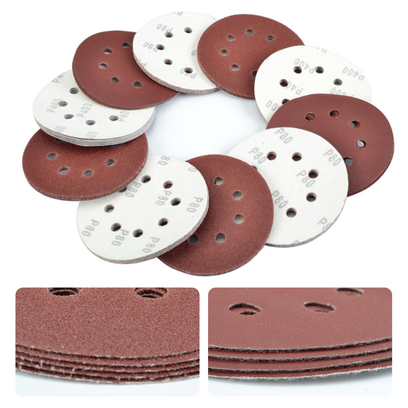 50pcs 125mm Sanding Discs 25pcs Each of 80/120 Grit Hook and Loop Orbital Sander Discs Sandpaper Sheets 8 Holes for Makita Sanding Discs Random Orbital Sander Pads for Drywall and Woodwork - Image 4