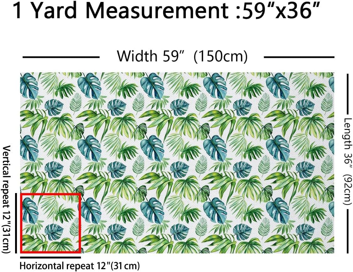 Erosebridal Tropical Palm Leaves Fabric By The Yard,Botanical Upholstery Fabric,Watercolor Style Decorative Fabric,Green Leaves Indoor Outdoor Fabric,Green Teal,2 Yards