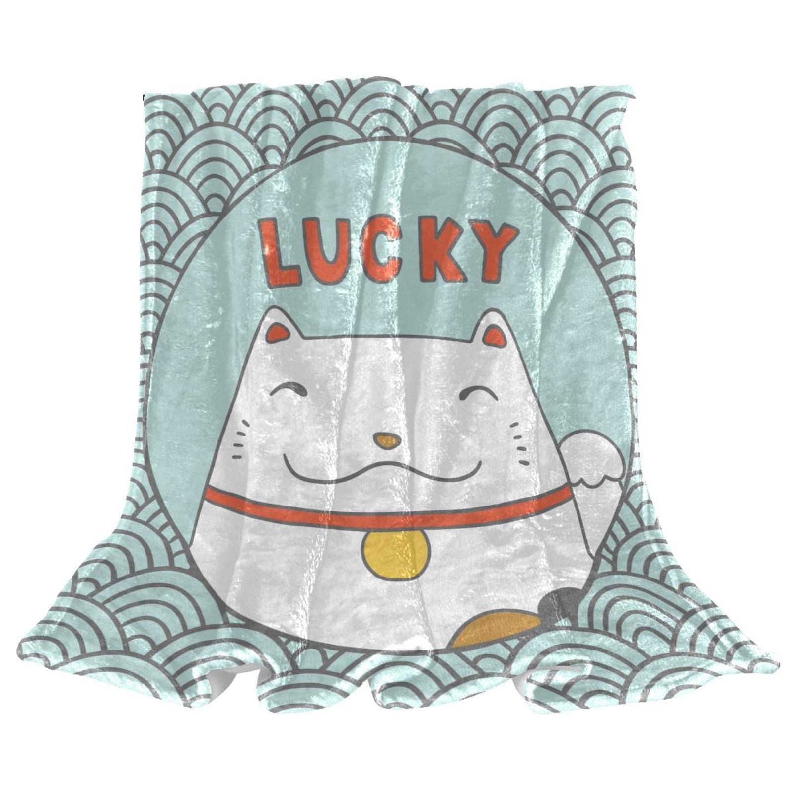 Couverture polaire chat Lucky Neko en peluche douce et légère