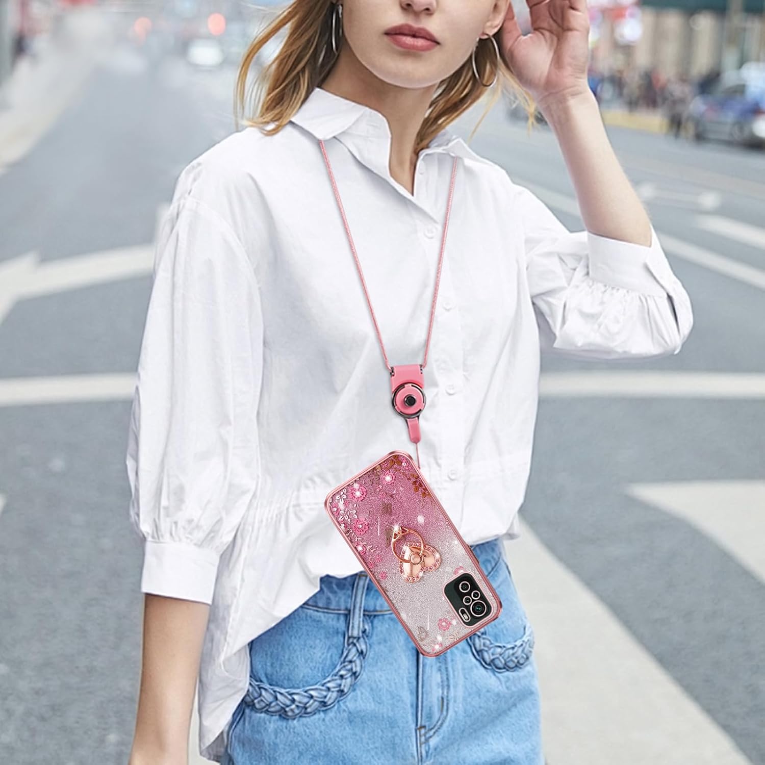 for Xiaomi Redmi Note 10 4G/Redmi Note 10S Case TPU Crystal Butterfly Heart Floral for Women Magnetic Shockproof with Kickstand & Protection Cover for Redmi Note 10 4G Case(Glitter Rose) - Image 9