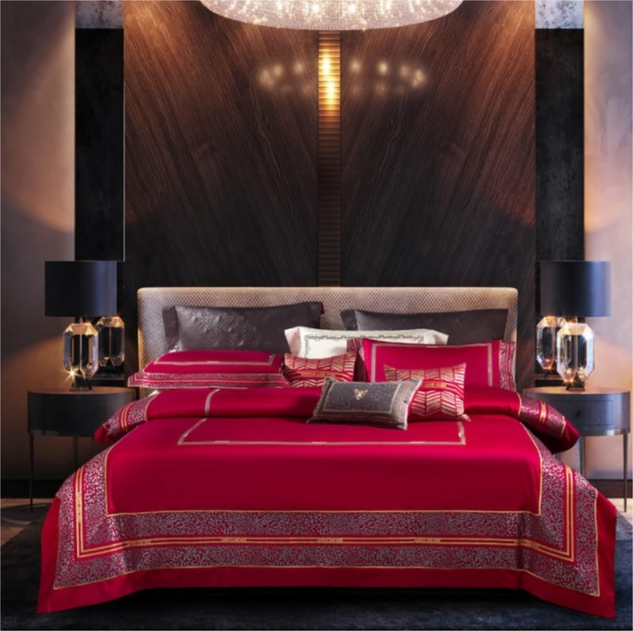 Zestaw Pościeli Bawełniany Czteroczęściowy Zestaw Prześcieradeł I Pocieszycieli, Haftowana Pościel Miękka Komplet Pościeli (Color : Rot, Size : 2m bed)