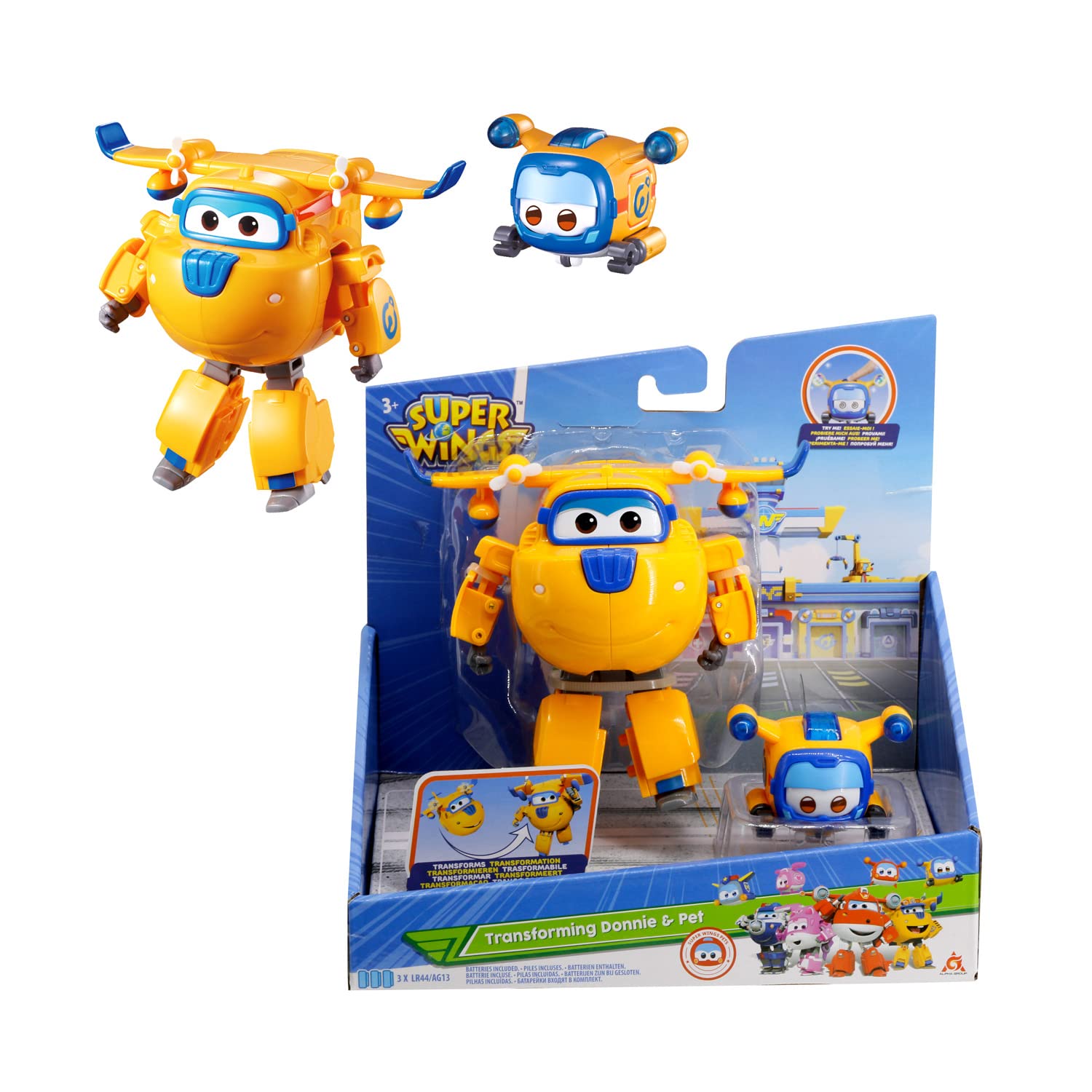 Super Wings EU750422 Transforming Supercharged Donnie & Super Pet, Yellow