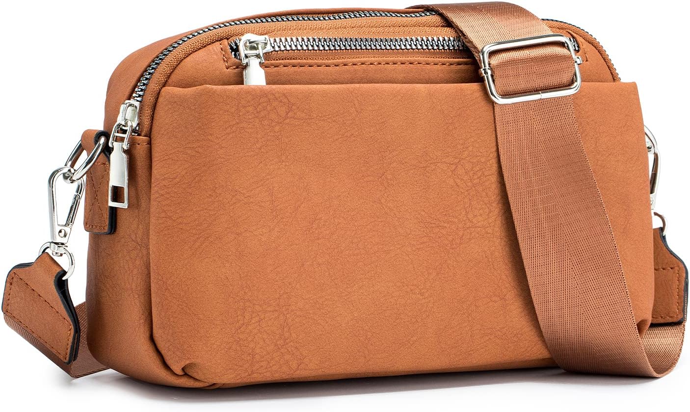 POIUGOYACrossbody Bags for Women Trendy, Multi-Pocket Crossbody Purse, Leather Women's Shoulder Handbags with Wide Strap