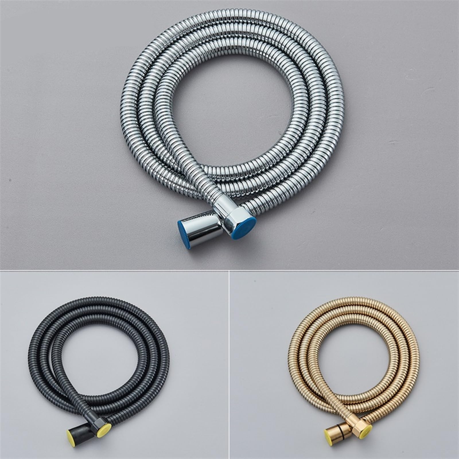 Flexo Ducha Manguera de ducha de 150CM, manguera/tubo Flexible de repuesto for ducha de baño de acero inoxidable, tubos a prueba de explosiones Universal(Black)