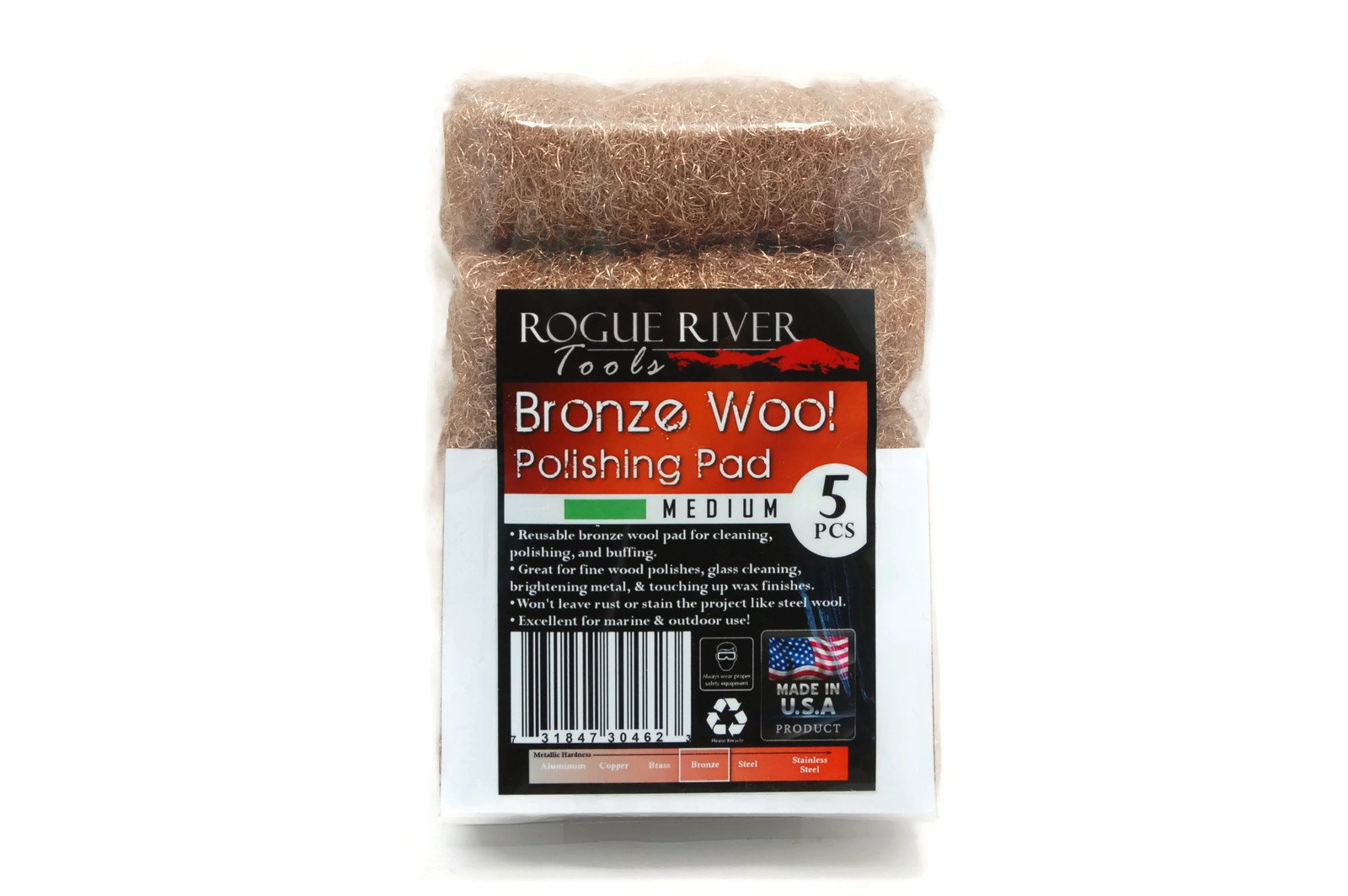 Rogue River Tools Bronze Wool Pads - Medium (5)