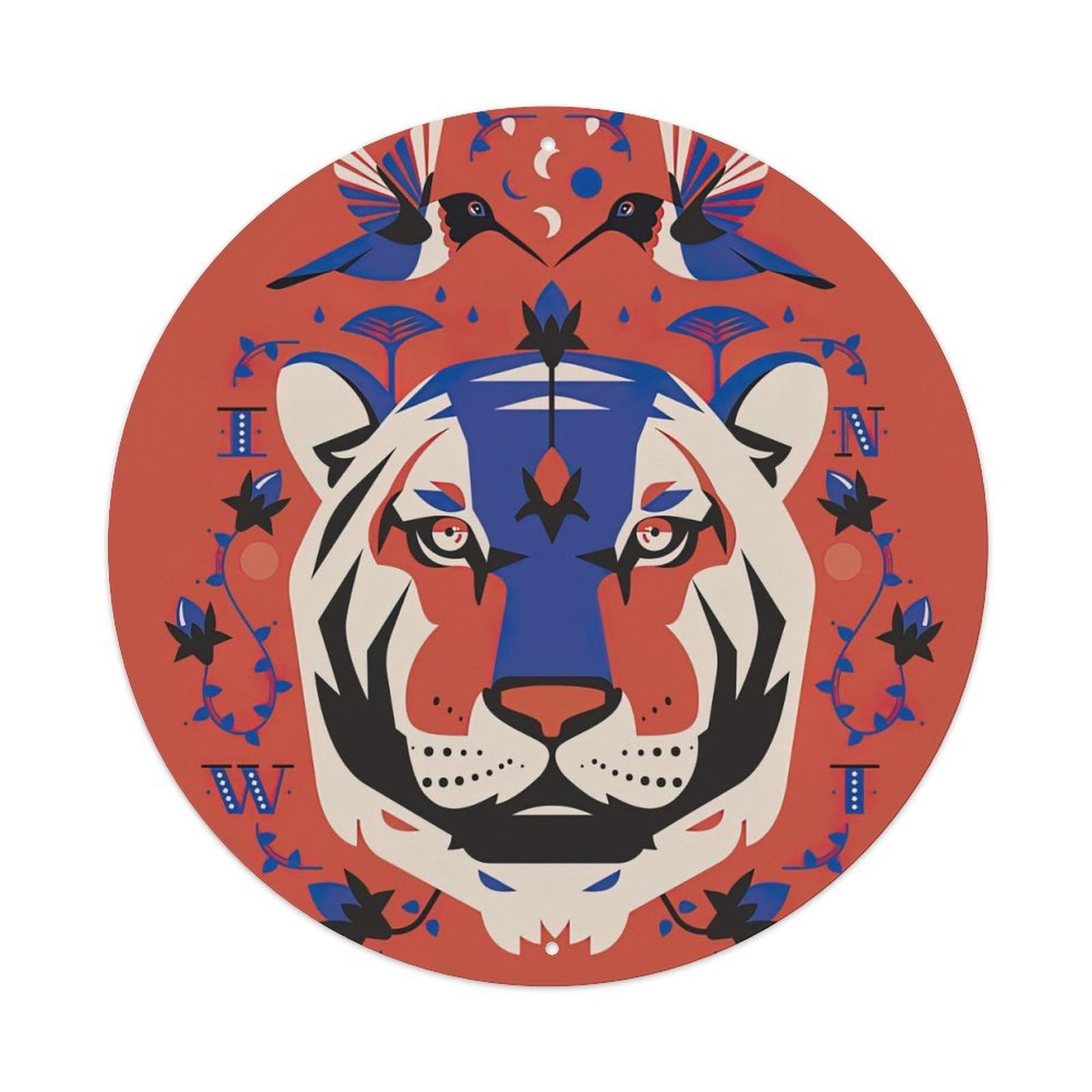 Fierce Tiger Animal Art Vintage Metal Tin Sign Plaque Wall Decor for Cafe, Club, Garden Round Metal Poster 8x8Inch