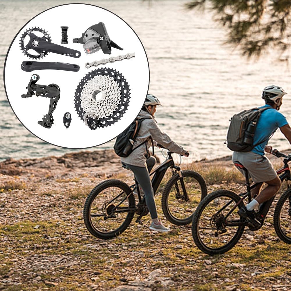 Honseadek Grupo de bicicleta de montaña de 10 velocidades con bielas huecas 32T/34T/36T y 50T Cassette Kit de transmisión de aleación de aluminio, para actualización de ciclismo MTB