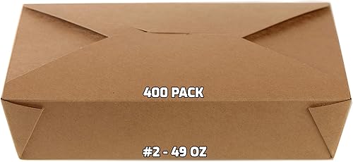 400 paquetes Recipientes para alimentos de 49 oz de papel kraft marrón para sacar cajas de comida resistentes al microondas y a la grasa