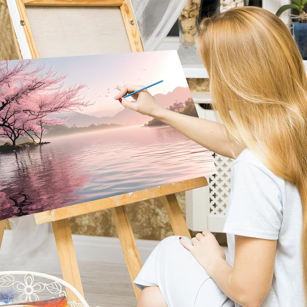 Malen nach Zahlen Kirschblüten Malen nach Zahlen Erwachsene Groß 80x160cm,Paint by Numbers See Malen nach Zahlen Kinder,DlY Handgemalt Ölgemälde Knitterfreie Leinwand Bastelset,Deko Wohnzimmer Q-826