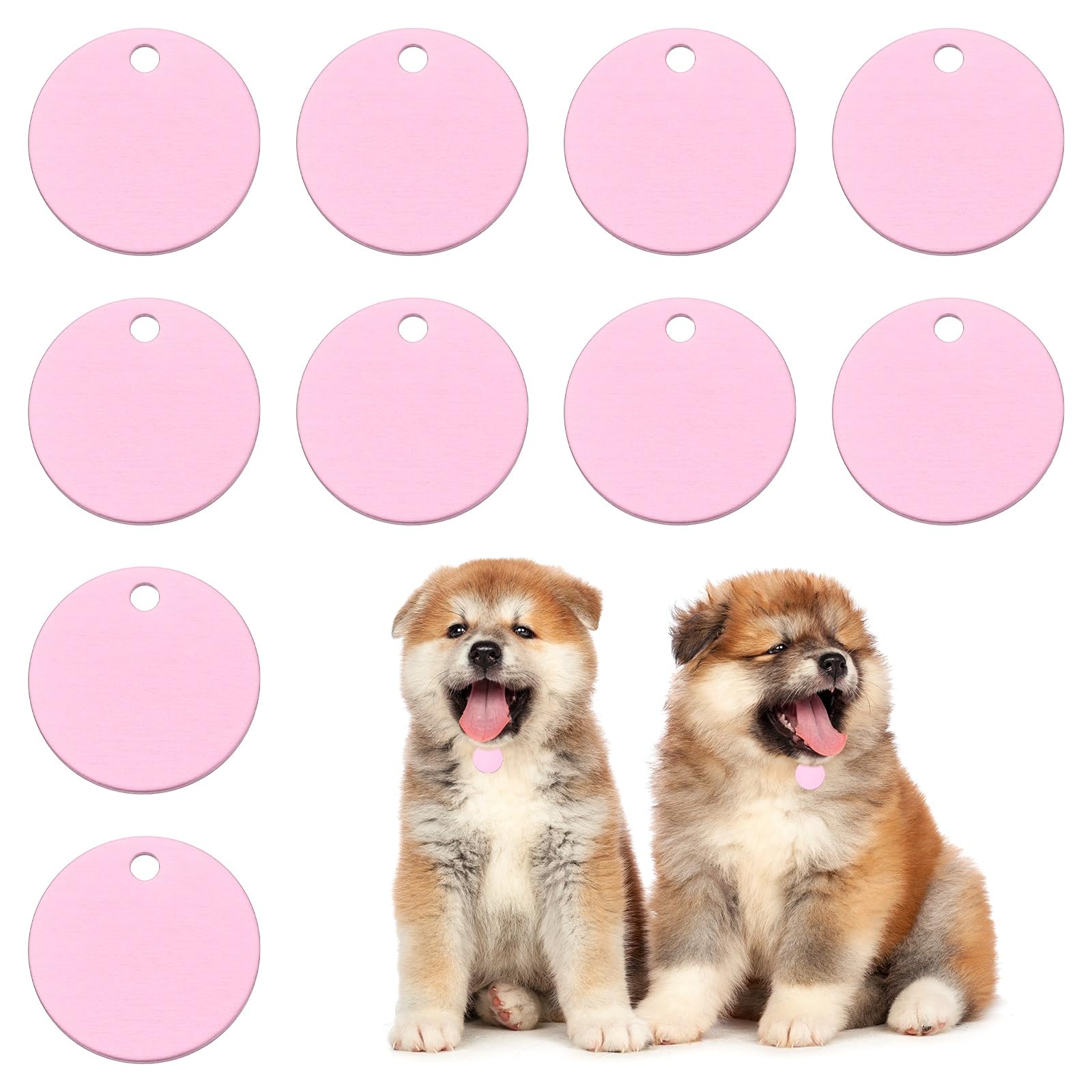 PATIKIL 25mm Blanks Dog Pet Tags, 10Pcs Round Aluminum Blanks Engraving Tags for Carving Names Phone Numbers or Other Information Pendants, Pink