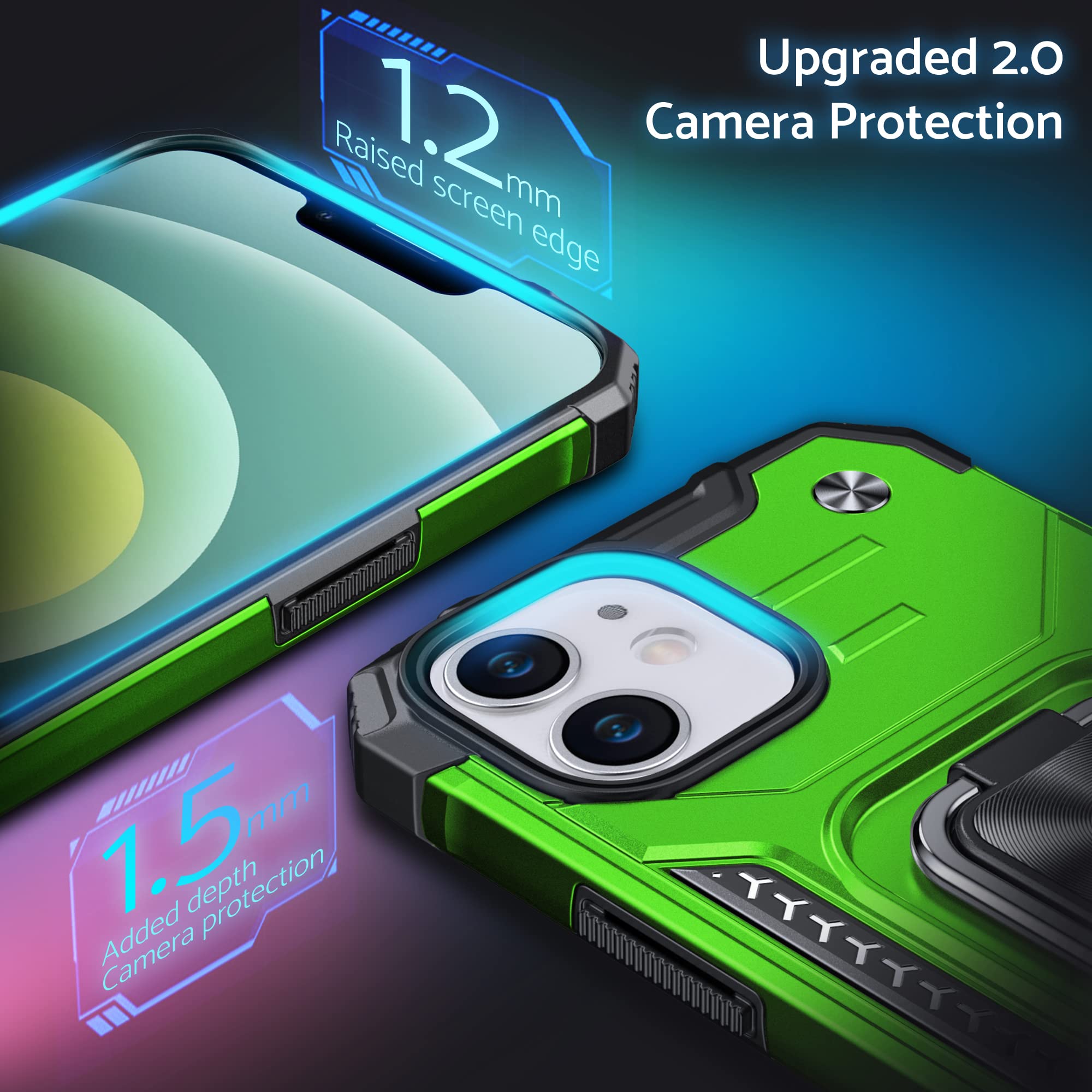 DASFOND Handyhülle Für IPhone 13 Mini – Stoßfest, Mit 360° Metallring & Magnet, Dunkelgrün