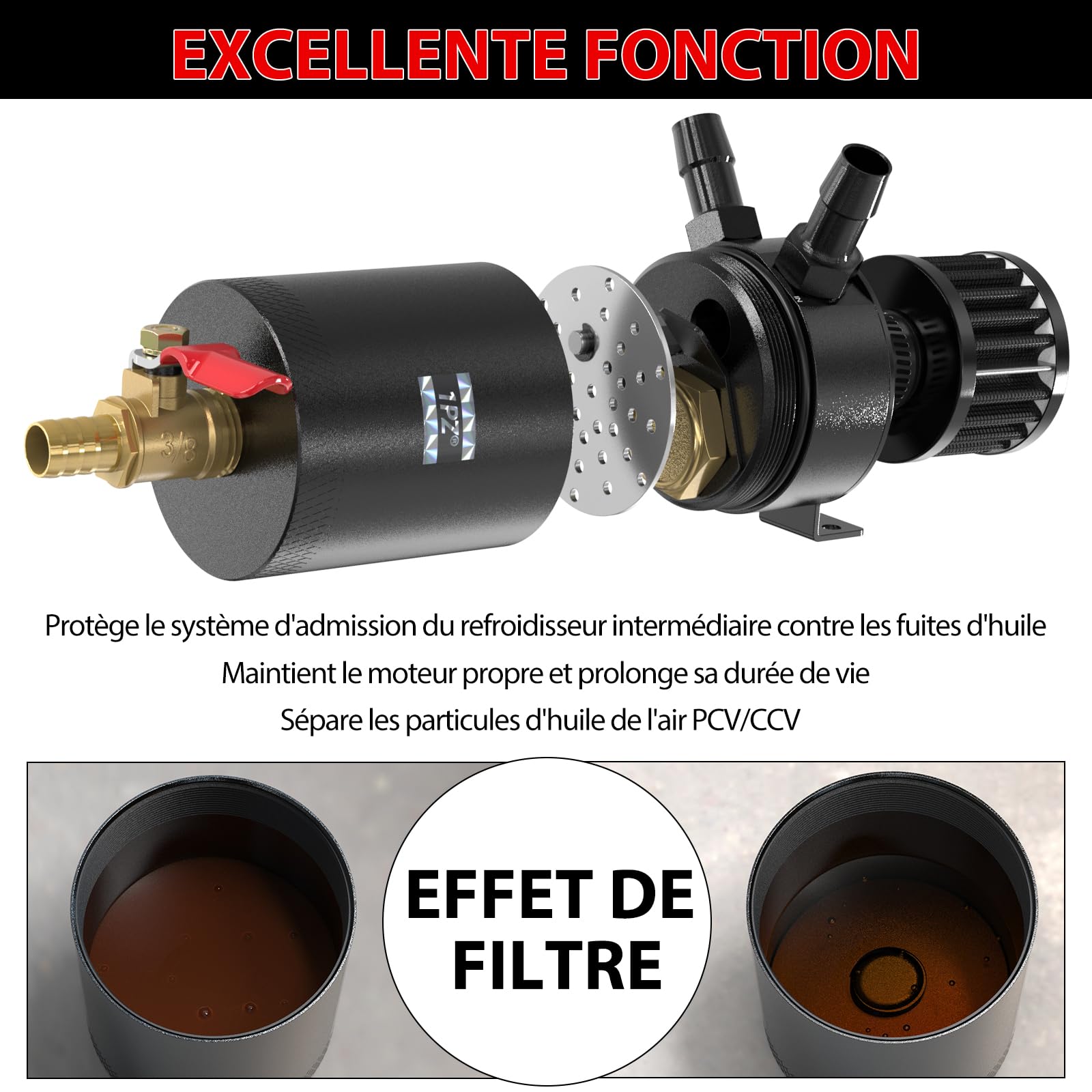 1PZ FR7-RM1 Récupérateur Huile Moteur Universel réservoir de récupération d'huile lcylindrique en Aluminium avec déflecteur et Valve diamètre extérieur 8,7Φ 12,2Φ 14,5Φ avec des Accessoires