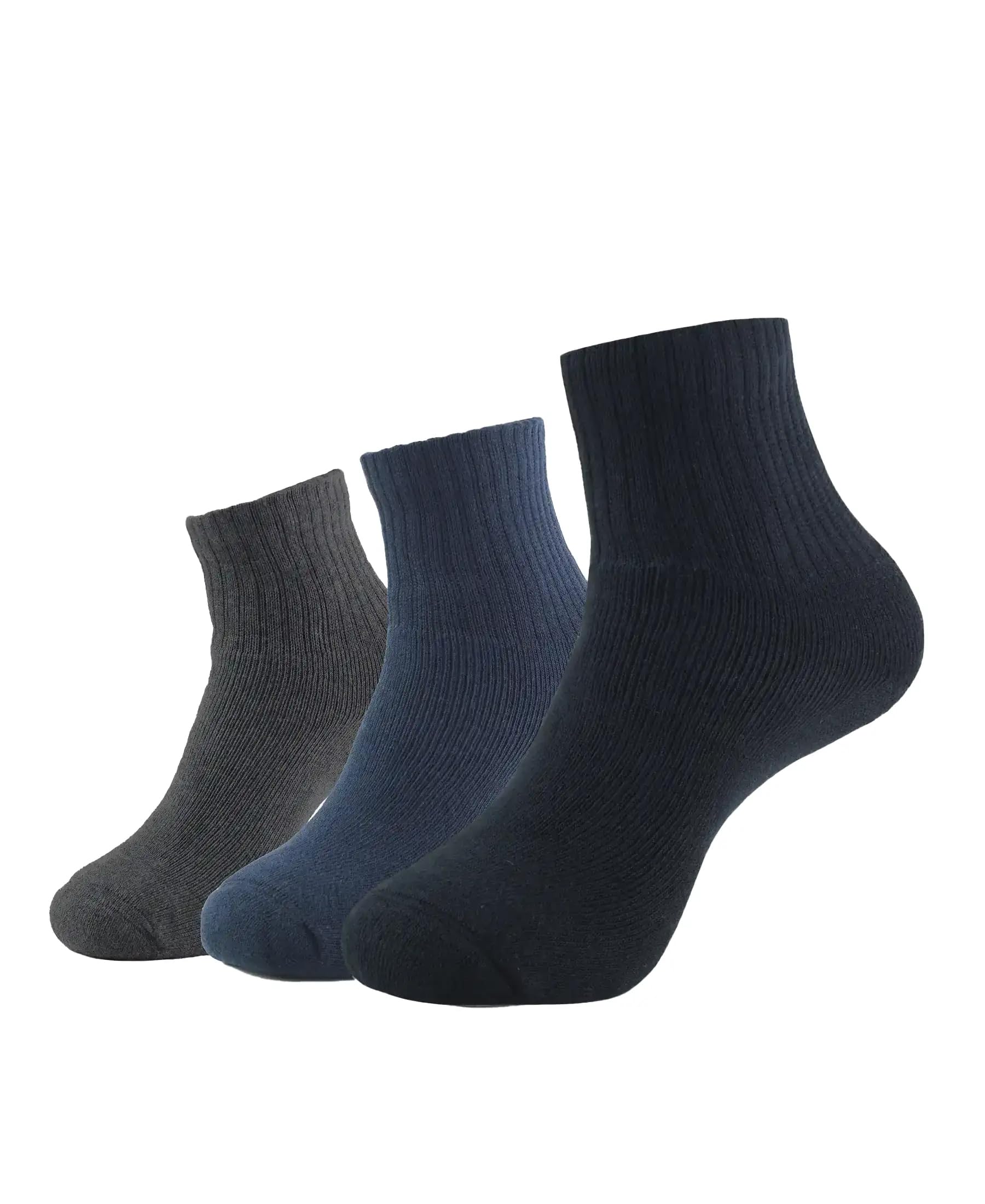 7036 Men's Compact Cotton Terry Ankle Length Socks With Stay Fresh Treatment (Pack of 3)